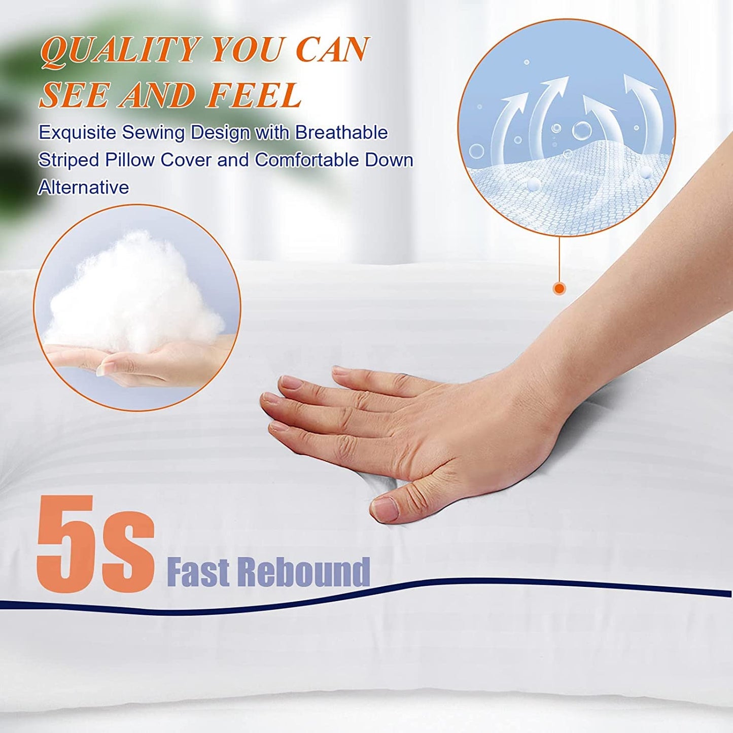 SEMZSOM Bed Pillows for Sleeping, King Size Pillows Set of 4 Luxury Hotel Pillows with Soft Fluffy Down Alternative Filling for Back, Stomach and Side Sleepers
