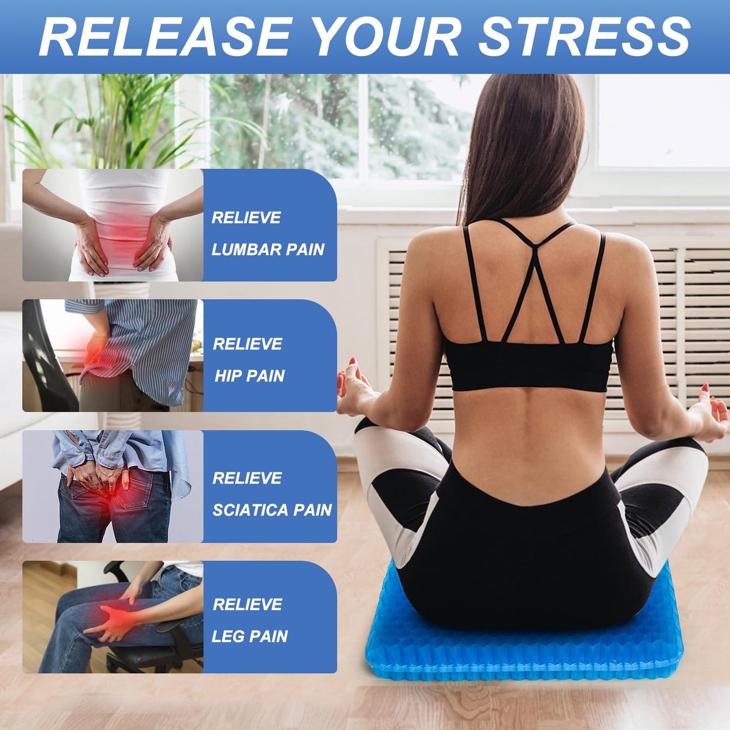 Gel Seat Cushion for Long Sitting - 18" x 16" x 2.4" (Extra Thick＆Soft) Gel Cushion for People Over 200 lbs, Pressure Relief Cushion for Office Chair, Egg Cushions for Wheelchair, Gel Pad for Car