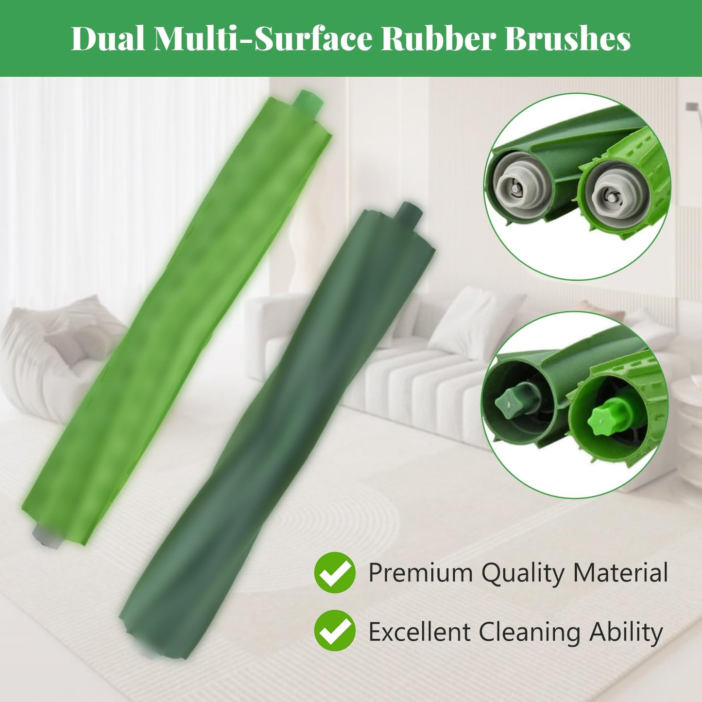 Aomiduo Replacement Parts for iRobot Roomba i2 i3 i3+ i4 i4+ i6 i6+ i7 i7+ i8 i8+/Plus E5 E6 E7, Robot Vacuum Accessories, 2 Set Roller Brush 8 Filters 8 Side Brushes 8 Vacuum Bags