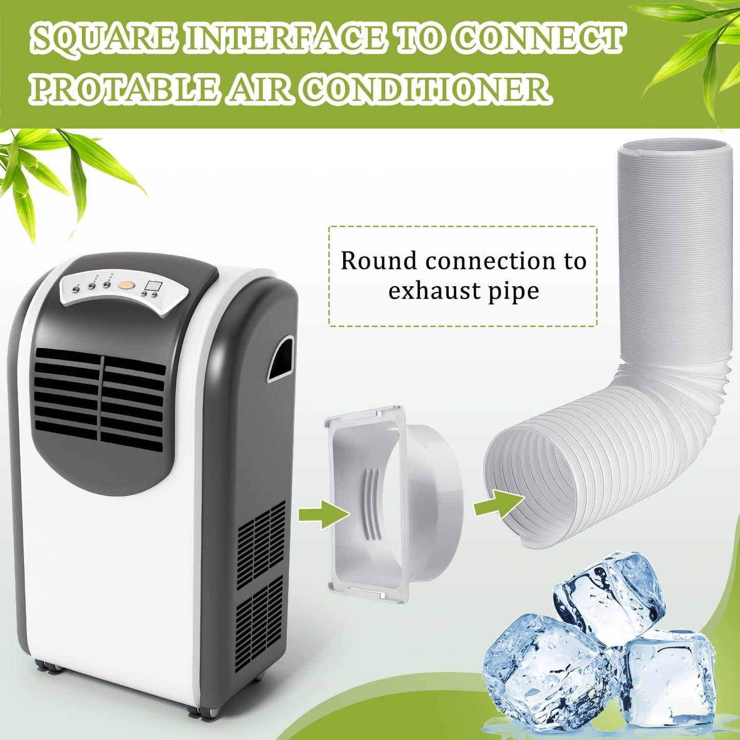 Outus 5.9'' Diameter 61'' Long Portable Air Conditioner Hose with Square Exhaust Hose Tube Adapter Portable Air Conditioner Ducting Parts