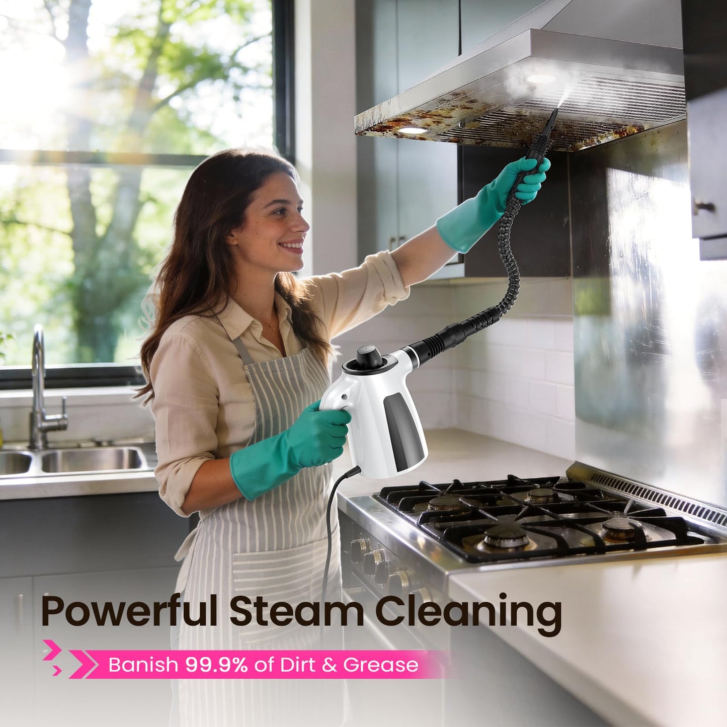 Steam Cleaner, Pressurized Handheld Multi-Surface Natural Deep Cleaning Steamer, 11pcs Accessory & Safety Lock, Portable Steamer for Cleaning Home, Kitchen, Bathroom, Car, Upholstery, Grout, Window