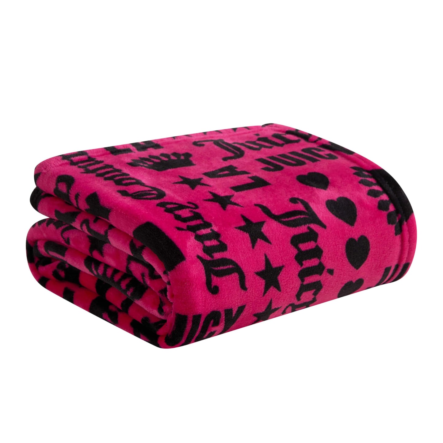 Juicy Couture Luxurious Throw Blanket for Couch - 50” x 70” Inches - Crown Royal Blanket - Plush & Cozy Throw Blanket - Decorative Blankets for Sofas, Throws for Chairs, and Beds – Hot Pink/Black