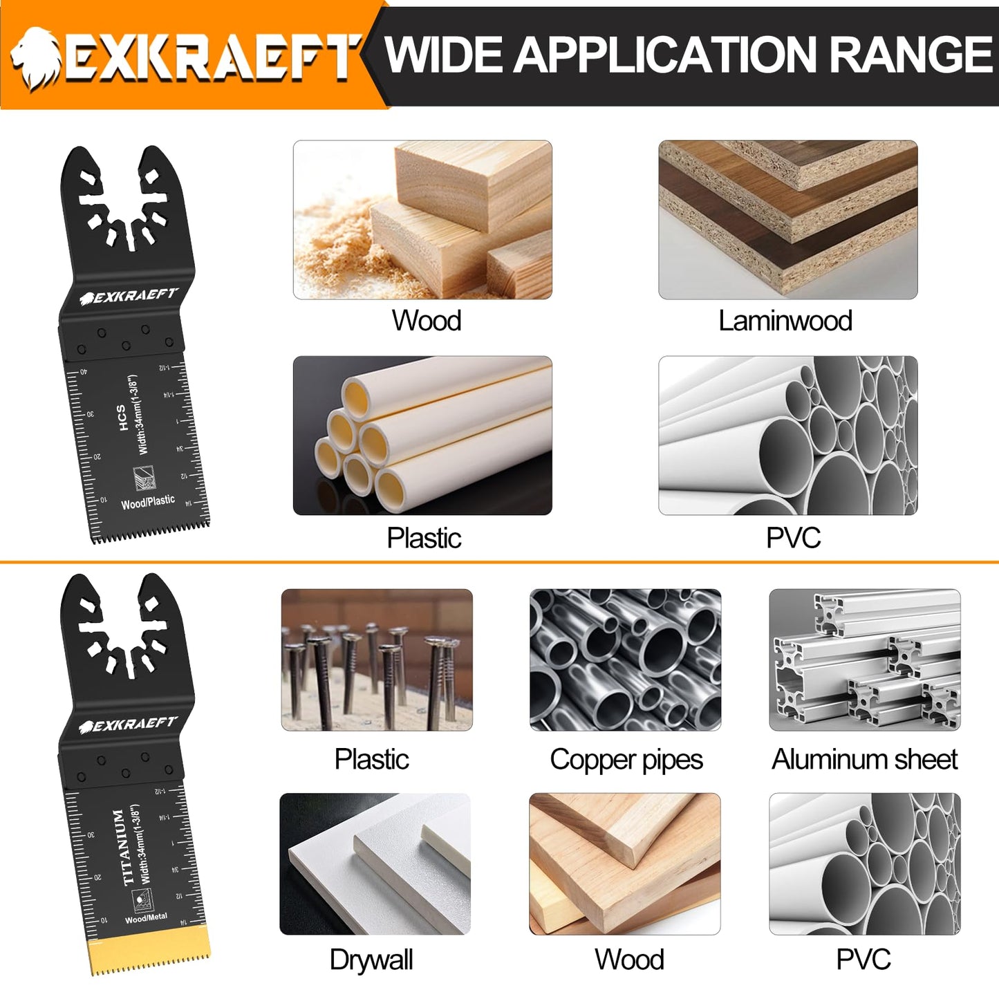 110 PCS Multitool Blades Oscillating Tool Blade, Universal Titanium Oscillating Saw Blades for Metal Nails, Wood and Plastic, Multi Tool Blades Kits Fit Dewalt Milwaukee Ryobi Rockwell Fein