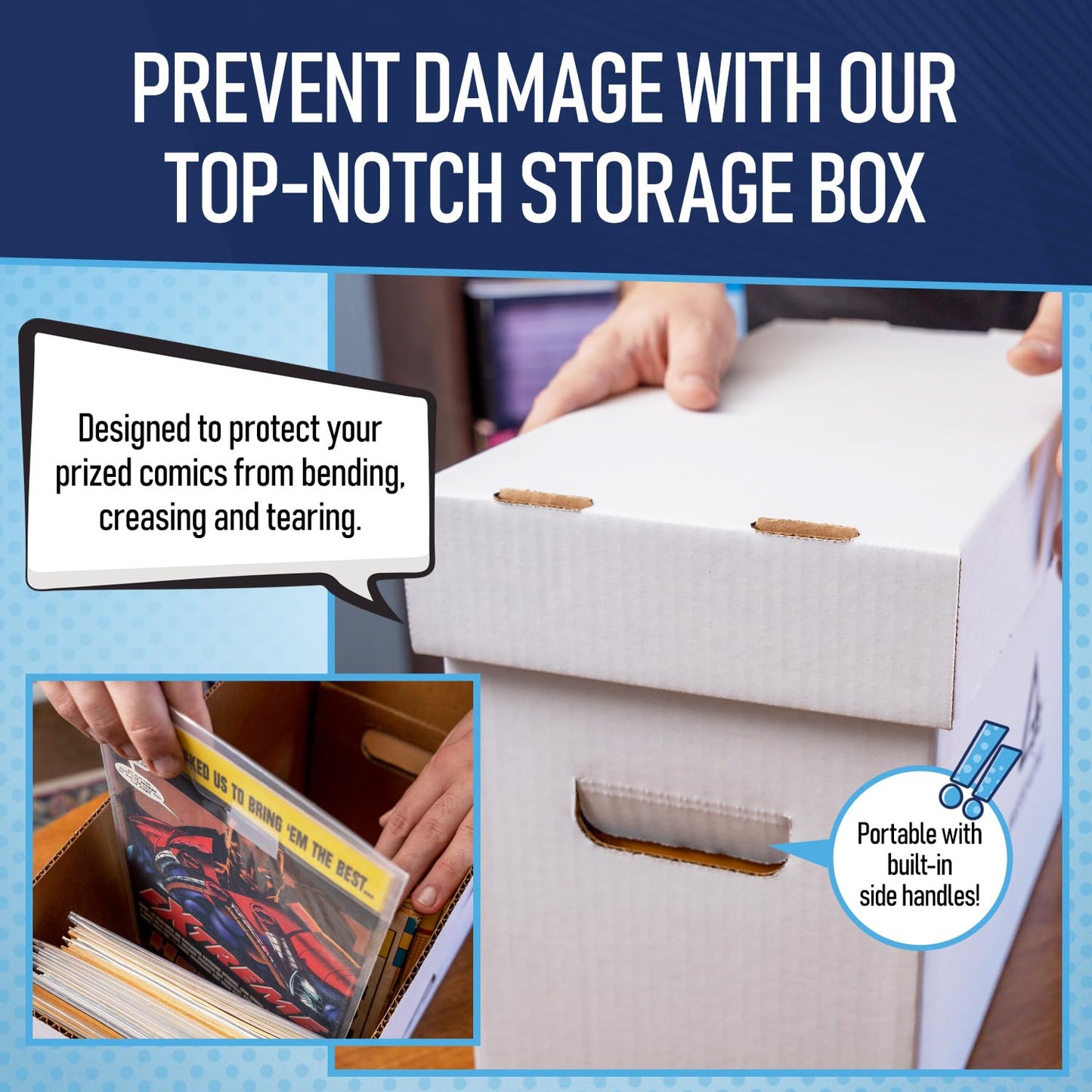 Invested Alliance Premium Short Comic Book Storage Box Organizer with Lid | Thick Cardboard Comic Storage Box For Collectibles Fits 150-175 Current/Silver Age, Heavy Duty & Stackable.