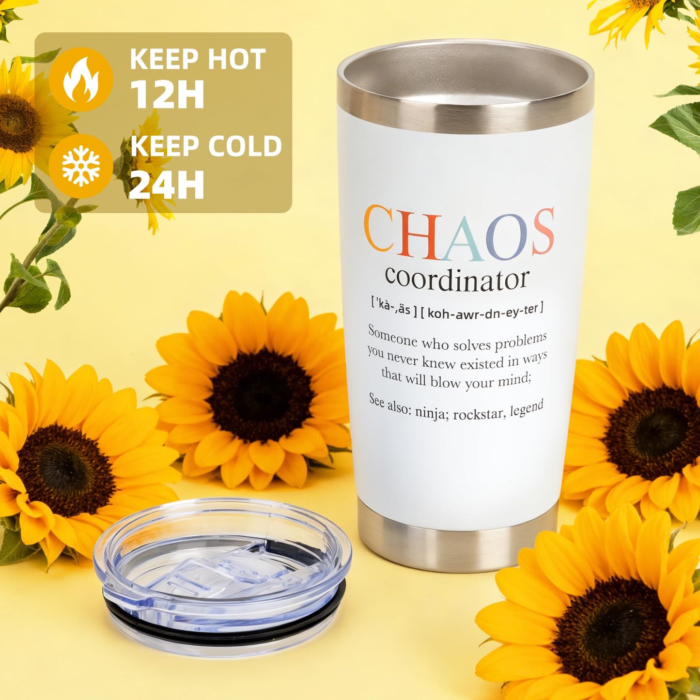 Chaos Coordinator Gifts for Women, Thanks Gifts Sunflower Thank You Gift Baskets for Manager Coworker Employee Mentor Appreciation, Birthday, Mom Friends Teachers Nurse, Get Well Soon Baskets