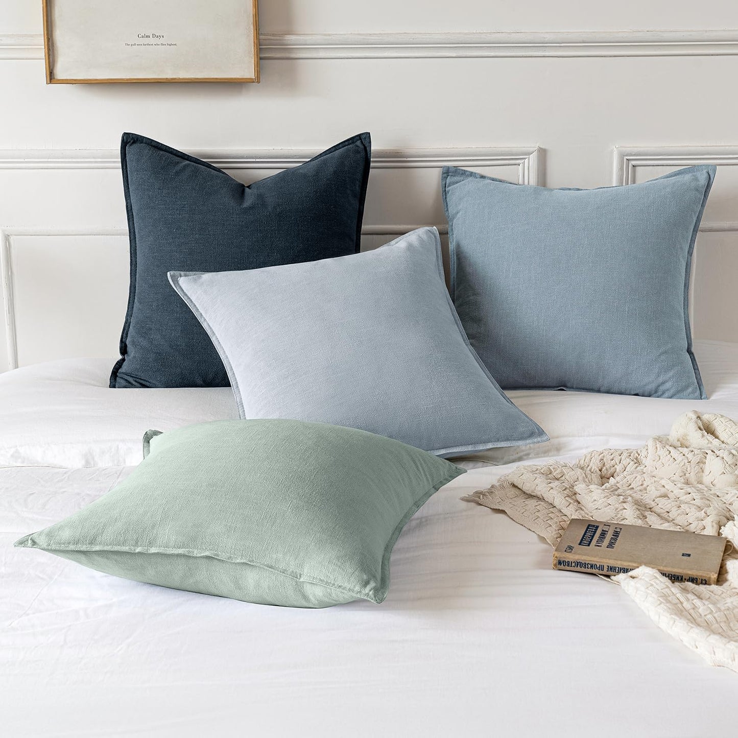 MIULEE Decorative Linen Pillow Covers 20x20 Inch Light Blue Boho Farmhouse Neutral Couch Throw Pillows for Bed Pack of 2 Accent Coastal Modern Pillowcase Summer Sofa Livingroom Home Decor