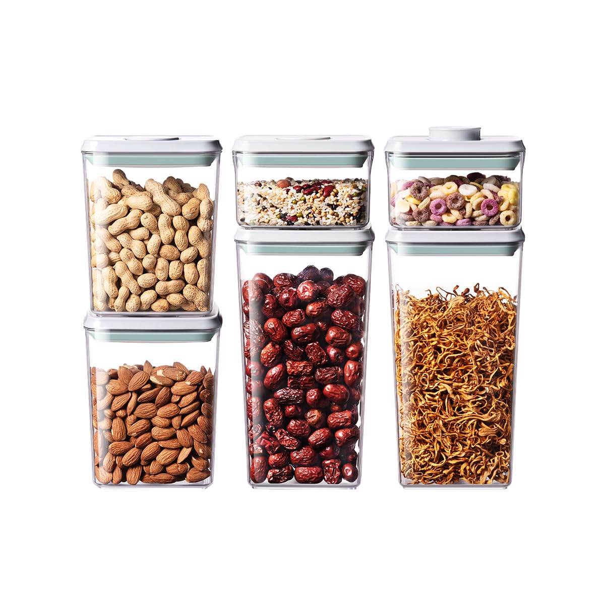 EQI Pop Food Storage Containers Set, 6Pcs Airtight Containers with Lids for Kitchen Pantry Organizers and Storage,One Button Opening BPA-Free Food Containers for Cereal Flour Sugar(0.6, 1.3, 1.9Qt)*2