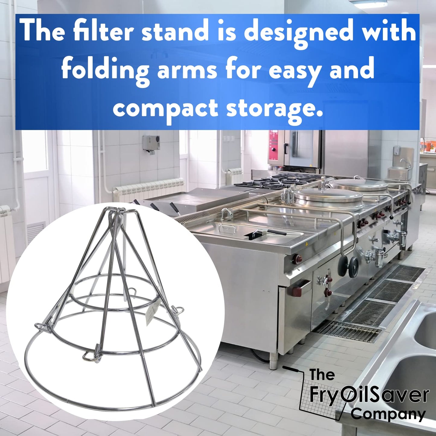 Chef Master Fryer Oil Filter Stand with Folding Arms to Attach to Deep Fryers, Cooking Oil Filter Holder, Maple Syrup Cone Filter Stand, 7.68 x 9.25 x 9.25 - 90073