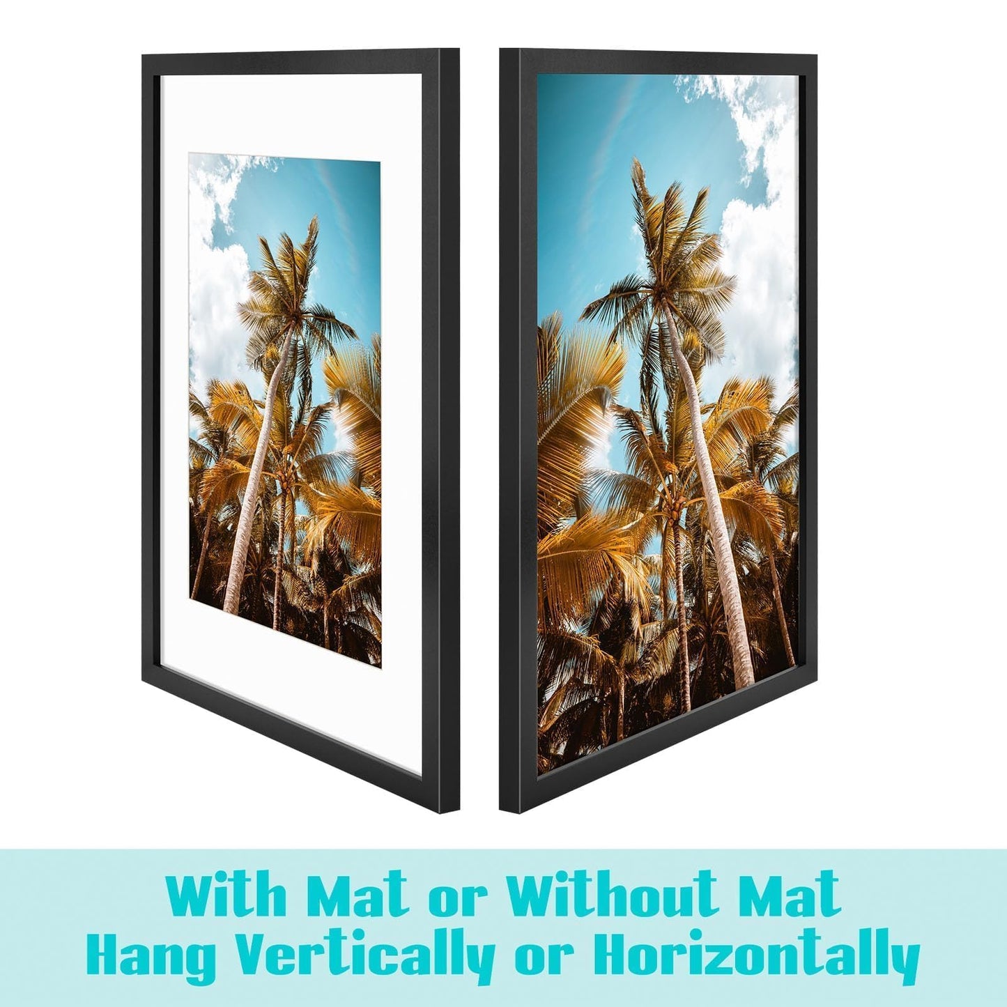 Frametory, 16x24 Picture Frame with Mat for 12x18 Picture - High Definition Glass Wide Molding - Preinstalled Wall Mounting Hardware (Black, 1 Pack)