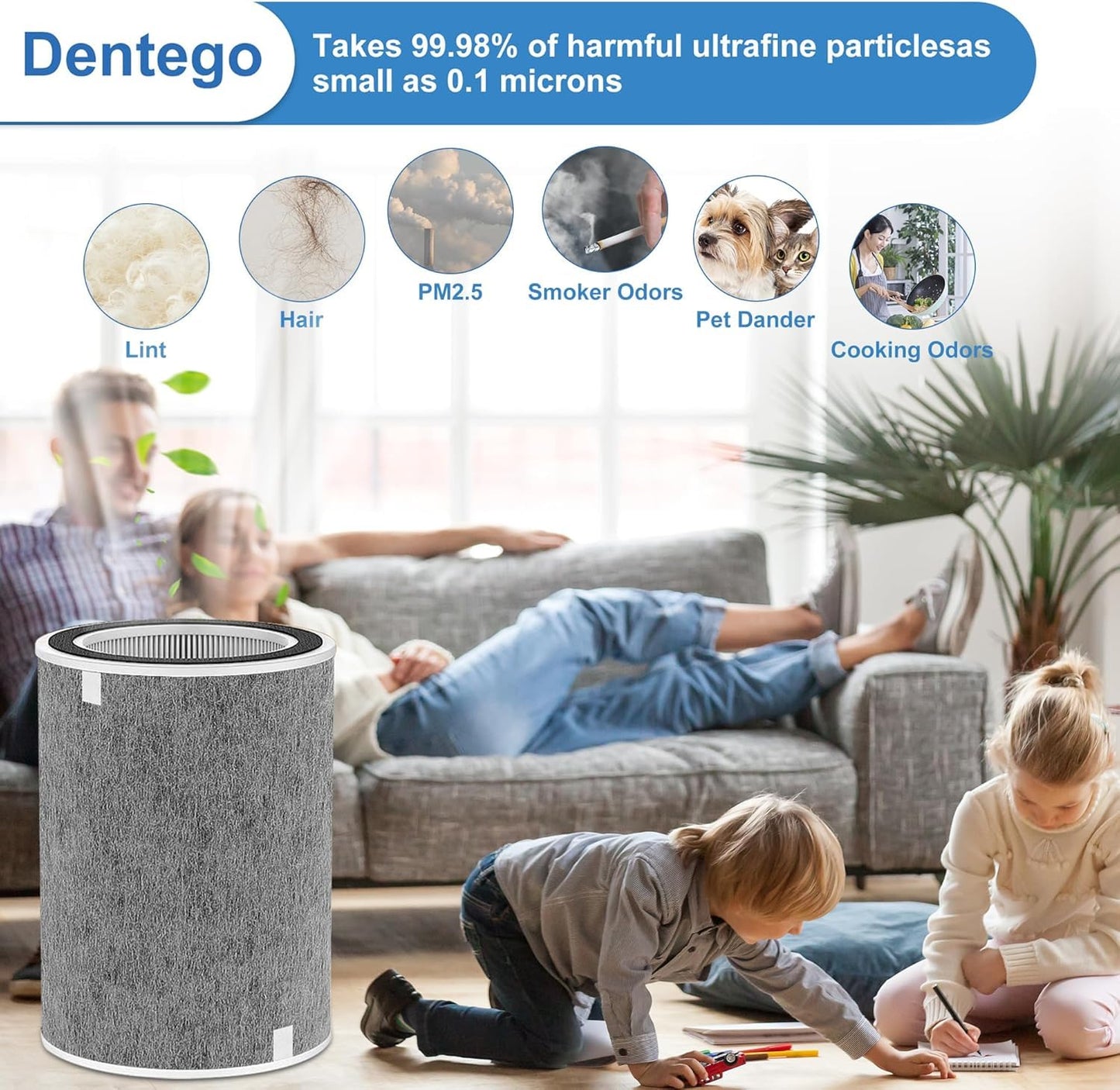 Dentego 2 Pack HP302 HP201 Filter Replacement Compatible with Shark HP200 HP201 HP202 HP232 HP301 HP302 AP1000 HC501 502 MAX Clean Sense iq Air Purifier, Part #HE2FKBAS, HE2FKBASMB