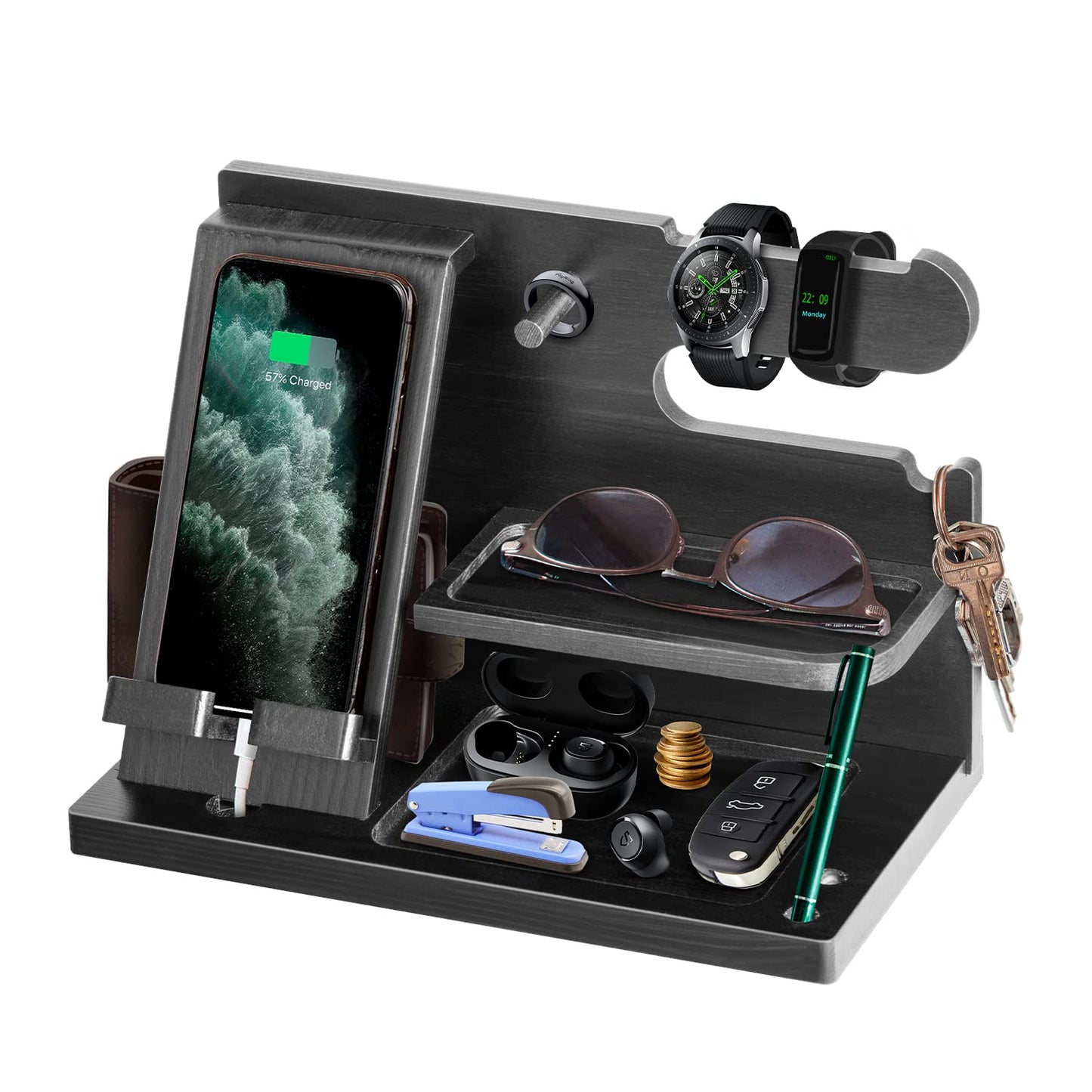 Gifts for Men Bedside Organiser Wood Phone Docking Station Dad Birthday Gifts for Him Nightstand Key Wallet Watch Stand Mens Gifts for Xmas Presents for Dad Husband Boyfriend Anniversary & Christmas