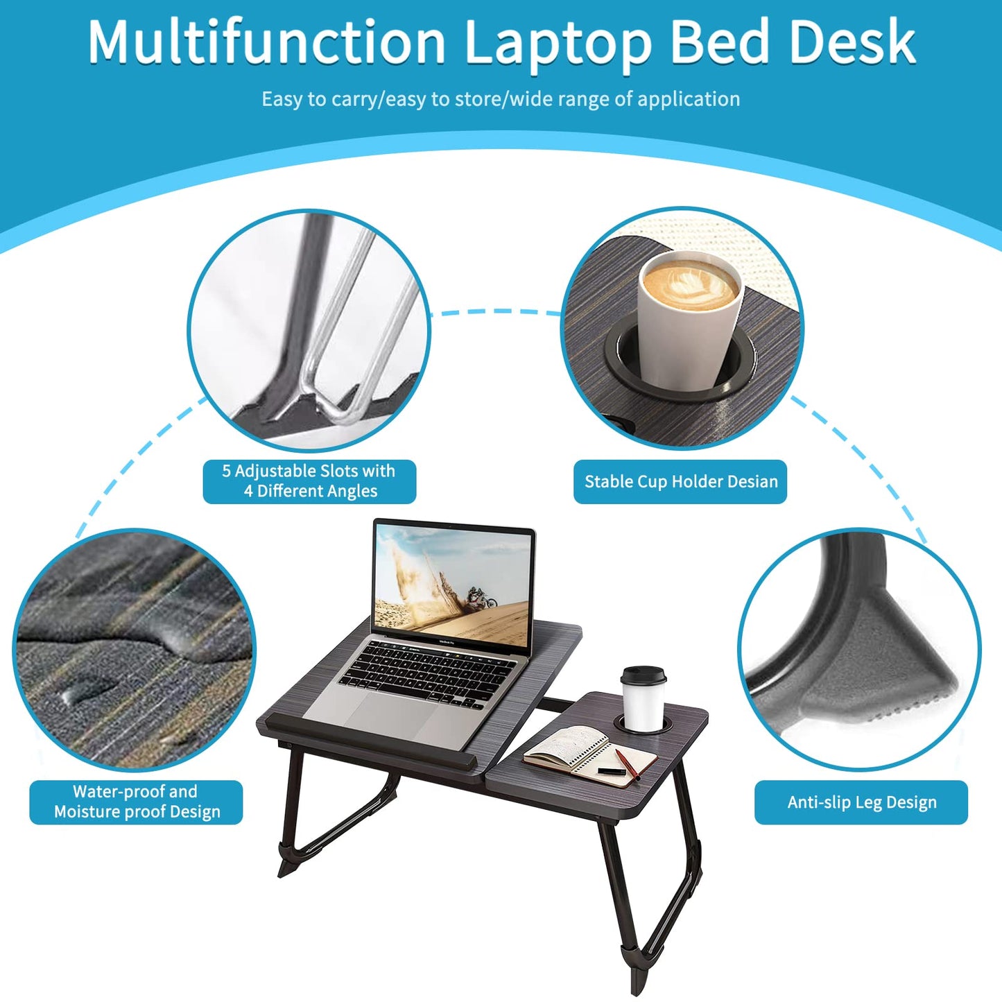 CloudTrip Laptop Desk for Bed or Couch, Lap Desk, Woking in Bed Desk, Home Office Desks, Breakfast Tray, Desk with Cup Holder, Watching Movies in Bed, Laptop Stand for Bed, Fordable Legs Desk (White)
