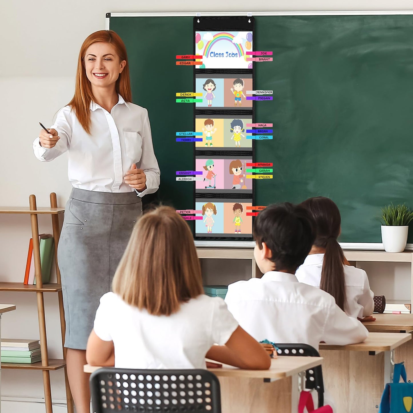 MotiMind 52 Pcs Student Behavior Clip Chart for Classroom, Black 5 Pockets Storage Pocket Chart with Wooden Clips for Operation Christmas Items Demonstrations Teacher Office Organization