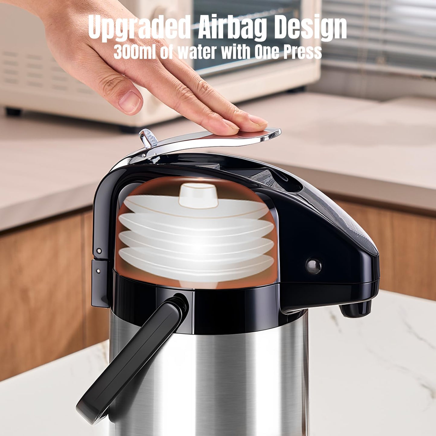 PARACITY Upgraded Airpot Coffee Carafe with Double Pump, Stainless Steel Drink Dispenser for Hot/Cold Beverage with Lazy Susan Base, Coffee Termos Para Cafe for Hot Cocoa for Parties