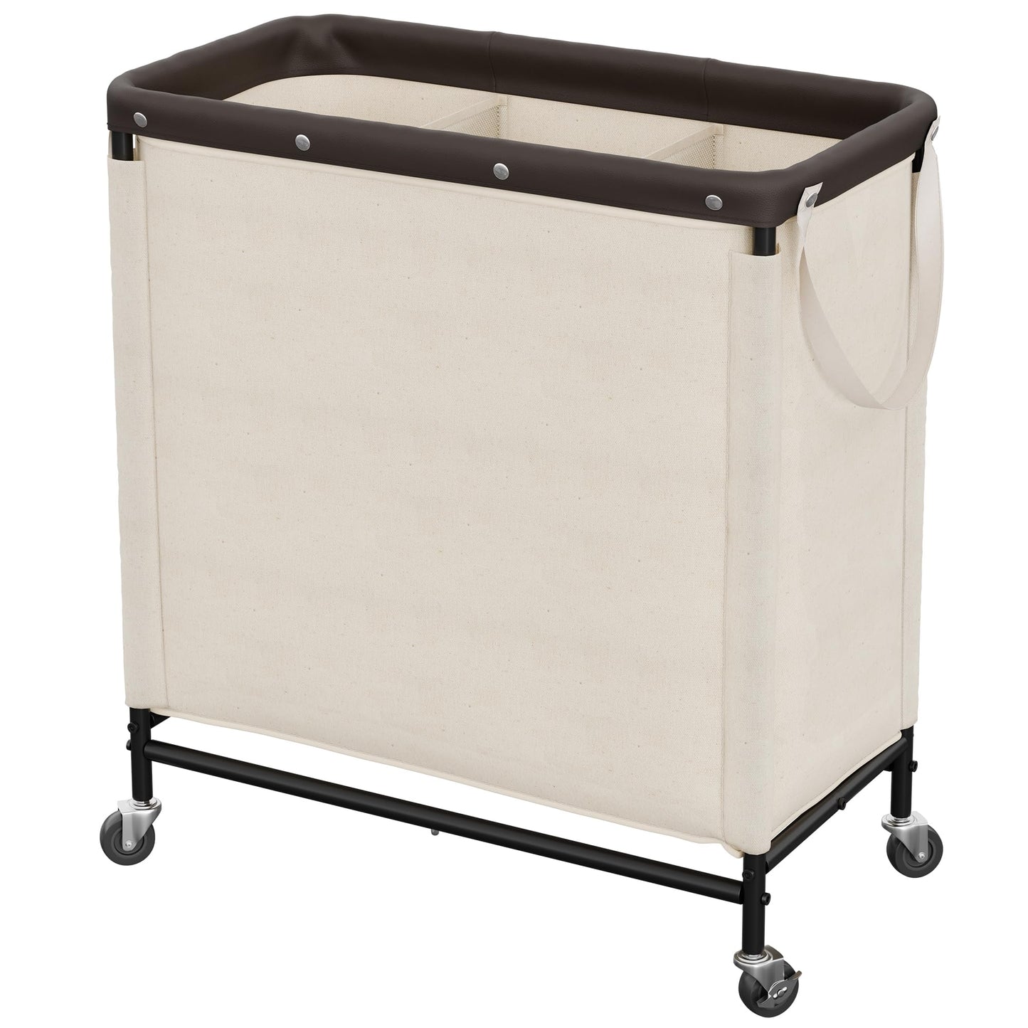 StorageWorks 3 Section Laundry Hamper, Rolling Laundry Cart with Wheels and Handles, Laundry Room Double Sorter for Organizer and Storage, 31.7 Gal(120L), Beige