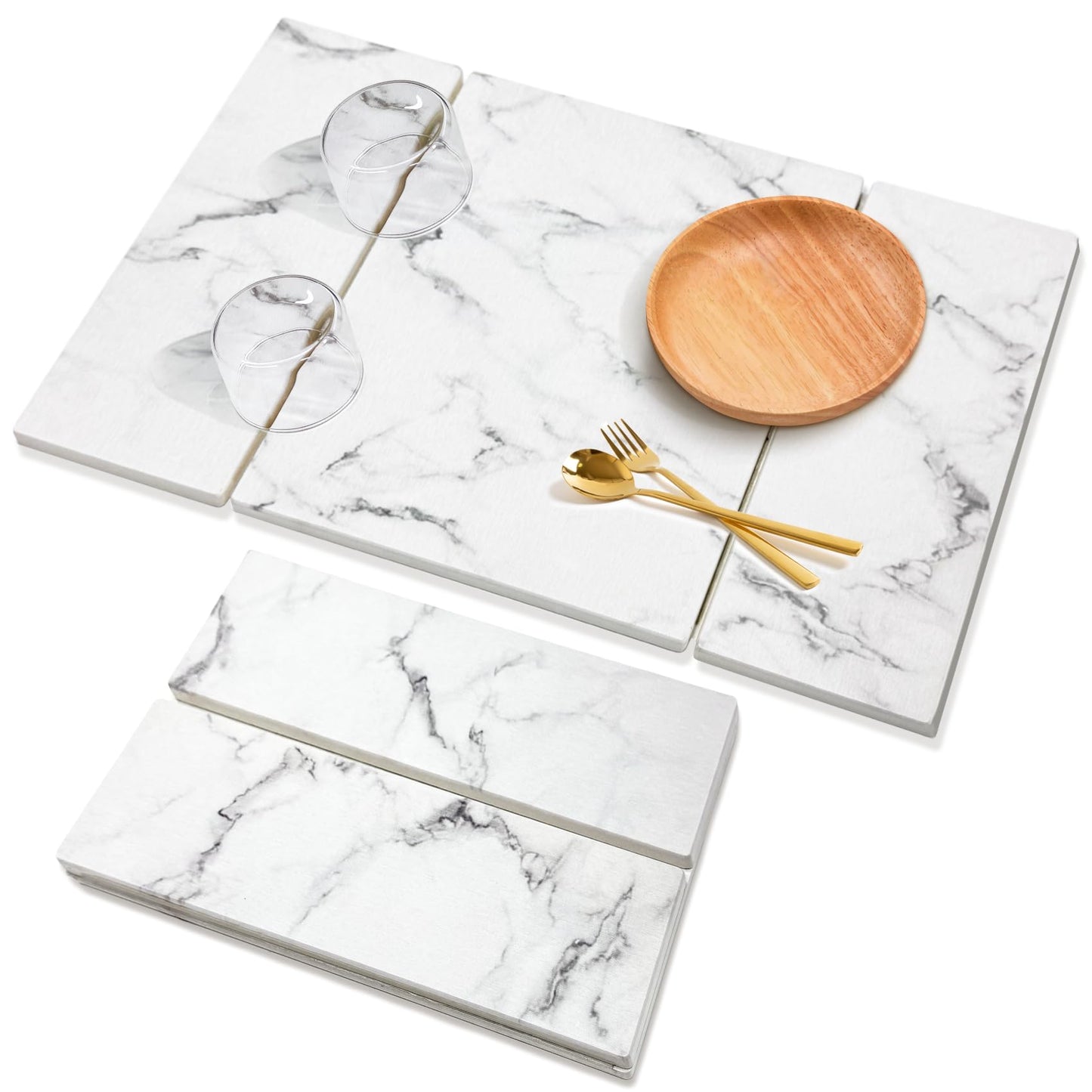 Large Stone Drying Mat for Kitchen Counter, 24"x16" Collapsible Quick Dry Dish Drying Mat, Water-Absorbent Marble Diatomaceous Earth Mats for Bottles Cups Dishes, Match Any Countertop