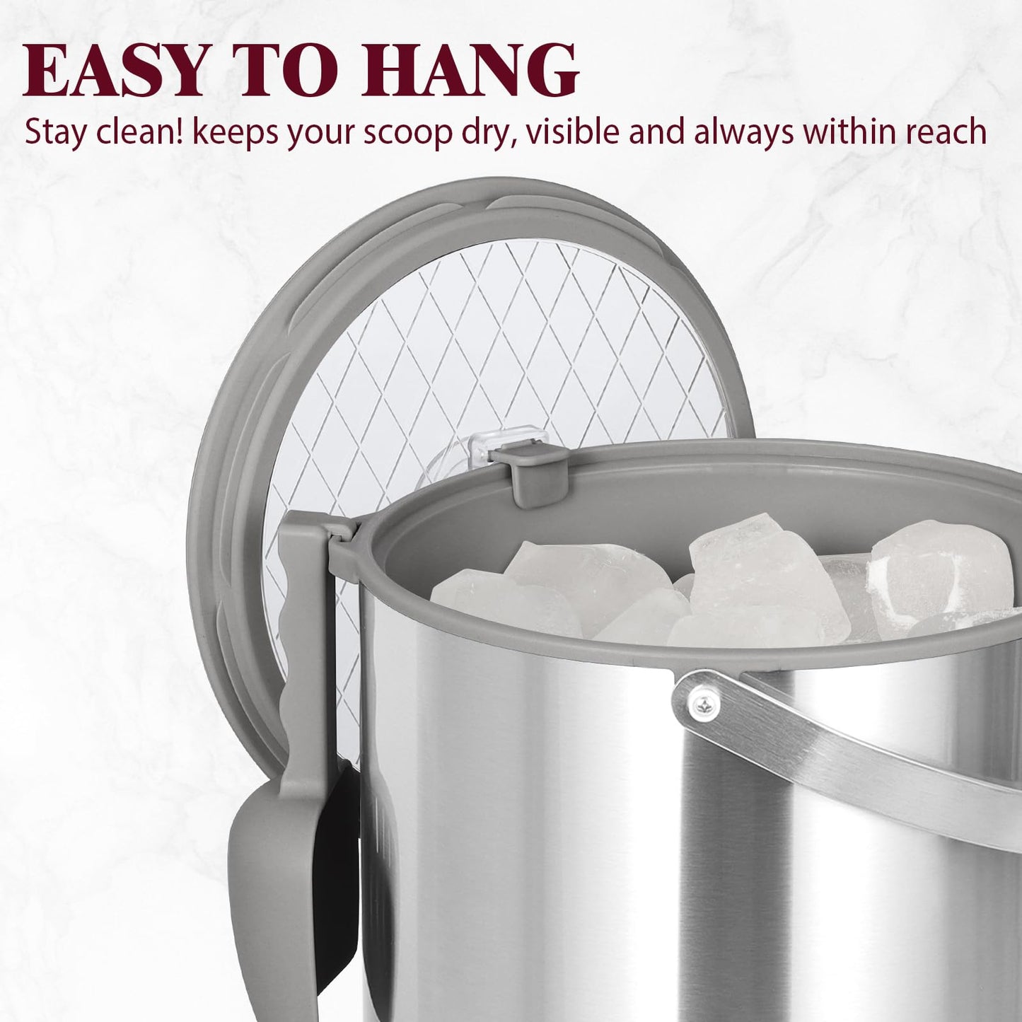 6.8L/7QT Large Insulated Ice Bucket with Lid & Scoop,Double-Wall Ice Bucket for Parties,Cocktail Bar(Grey)