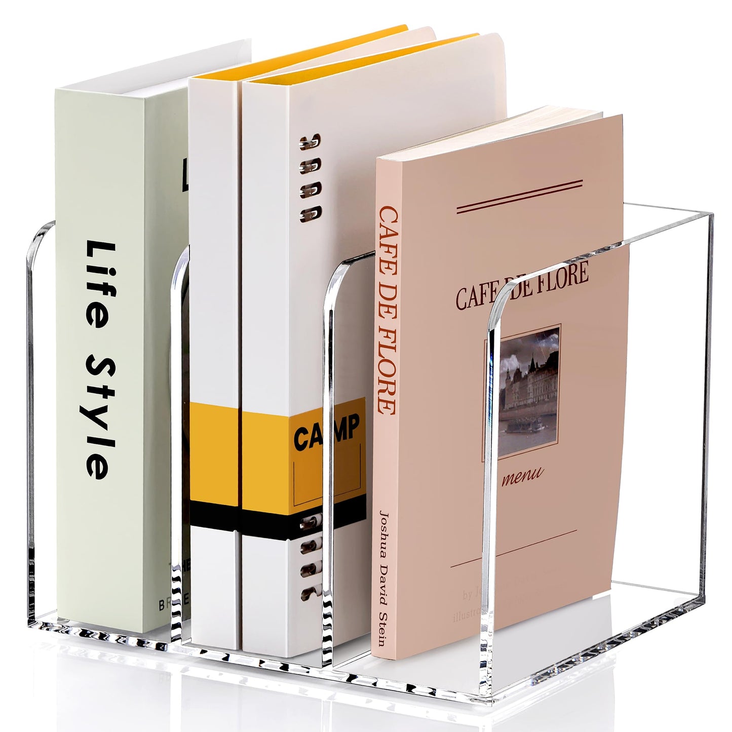SANRUI Clear Acrylic File Organizer - 3 Compartments Magazine Holder, Vertical File Sorter for Home Office/Classroom/Dorm, Non-Slip Desk File Rack, No Assembly Required, B5 Size