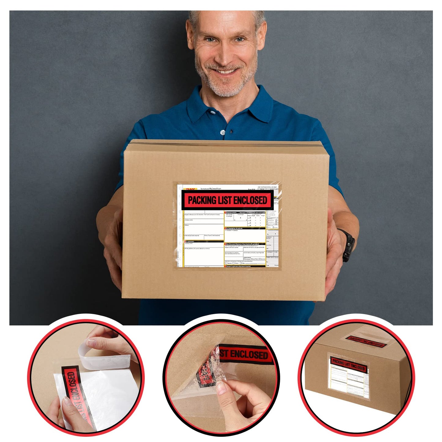 Teling 1000 Pcs Packing Slip Envelope Pouches Clear Self Adhesive Shipping Label Sleeves Waterproof Packing List Envelopes Pockets Top Loading Shipping Pouches Enclosed Bags (Red,4.5"X 5.5")