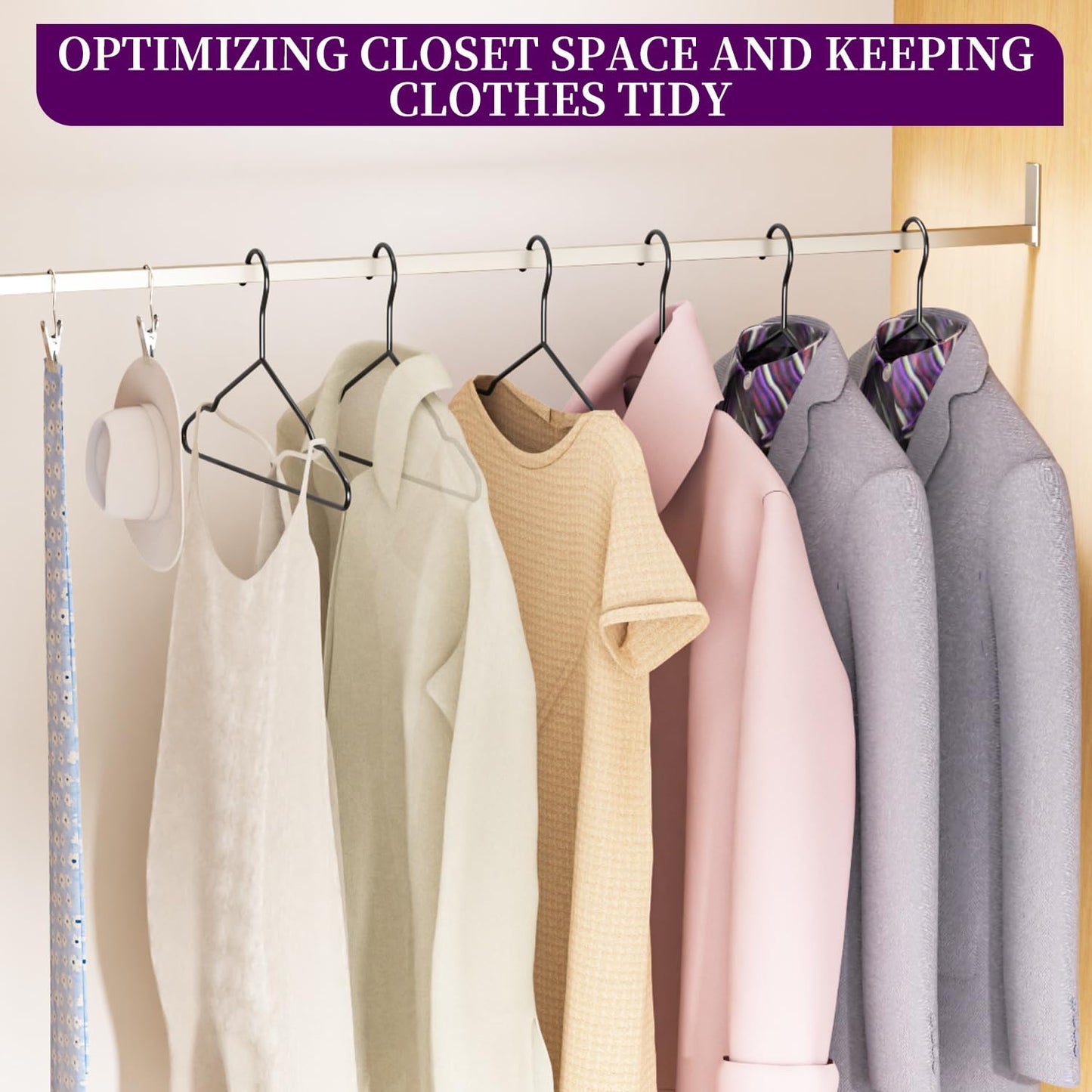 60Pack Metal Wire Hangers+5 Clothes Pins, 16.5" Wire Clothes Hangers for Standard Sized Shirt, Suits, Jackets, Skirts, Ultra Thin Space Saving, Bulk for Home and Commercial