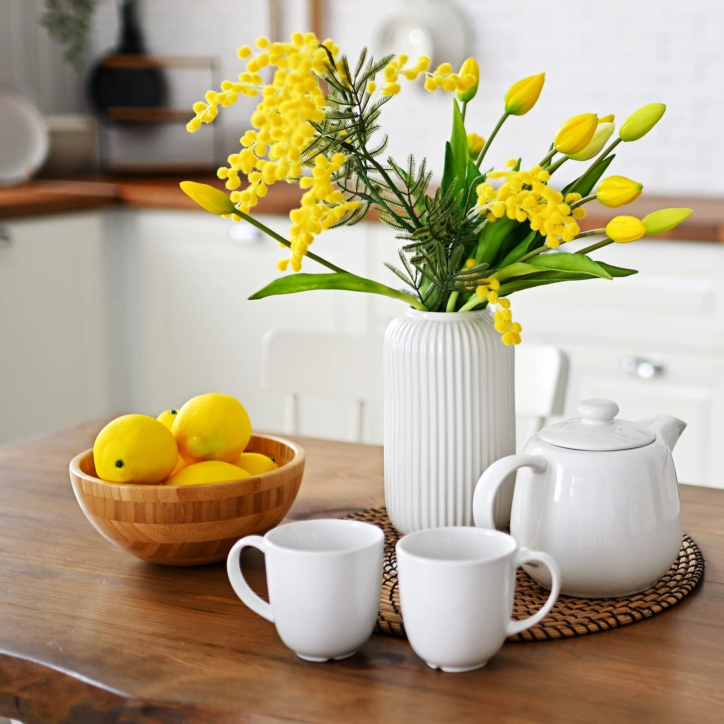 Cindeer Summer Fake Lemon Fake Fruit Faux Yellow Lemon Decor Lifelike Simulation Artificial Fruit for Party Table Kitchen Vase Filler Wreath Garland Photography Decoration(3.1 x 2.1 Inch,60 Pcs)