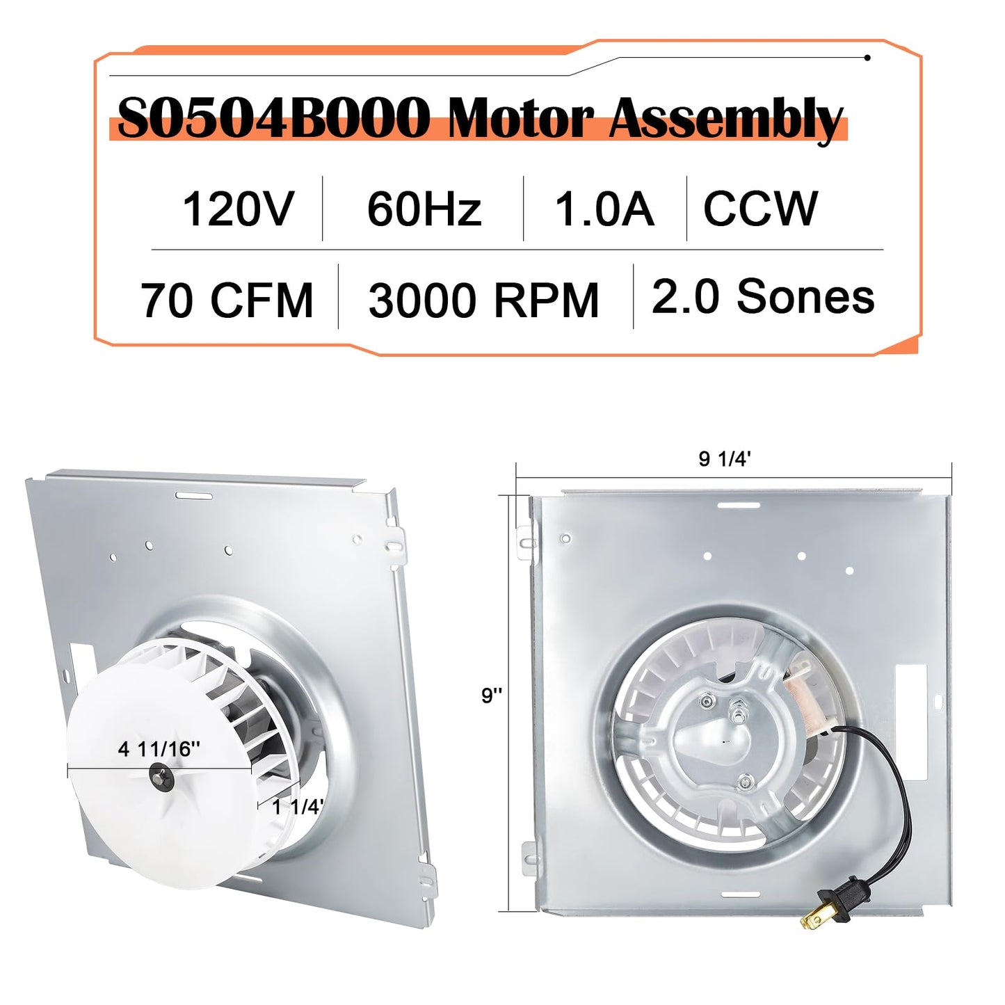 769RL B Unit, S0504B000 Motor Assembly for Broan Nutone 769RL, 763RL, 769RL-R01, 757, 769RFT-R01, VF707RCN, 765RL, 763RL-R01, VF705RCN Bathroom Exhaust Fan, Replacement Fan Motor C-87547, JESP-61K13.