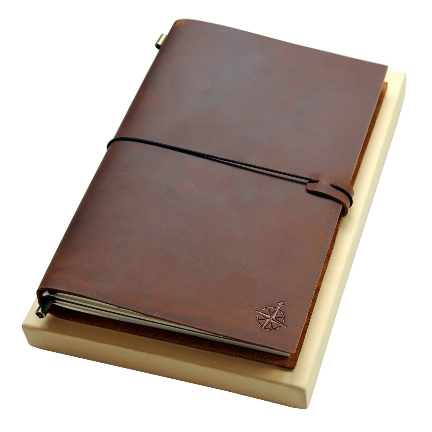 WANDERINGS Large Travelers Notebook - 7.5" x 11" (19 x 28cm) - Grande Travel Journal, Handcrafted, Rugged, Refillable Leather Journal. Perfect for Writing, Artwork, Scrapbooking