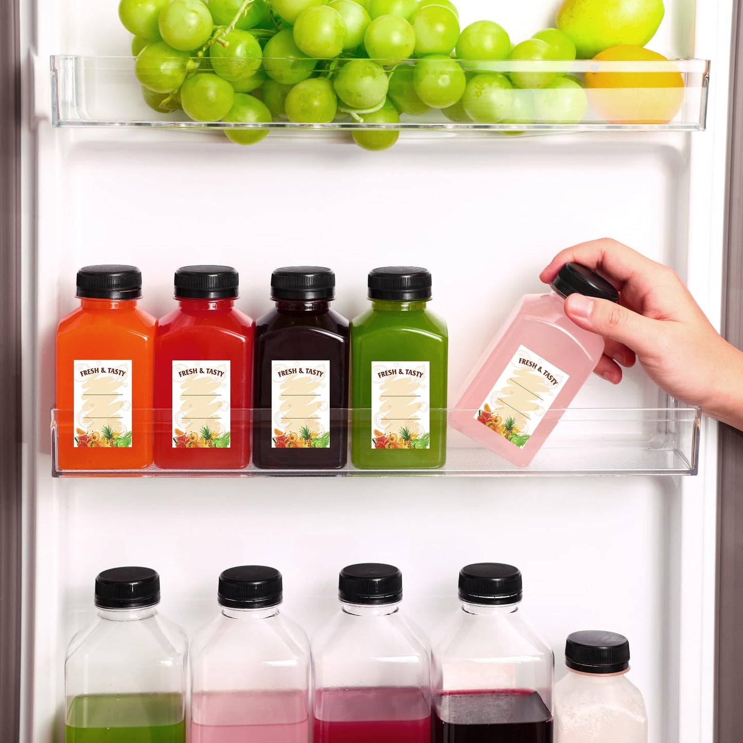 BAKHUK 36pcs 10oz Empty Plastic Juice Bottles with Caps, Reusable Clear Bulk Beverage Containers for Juice, Milk and Other Beverages