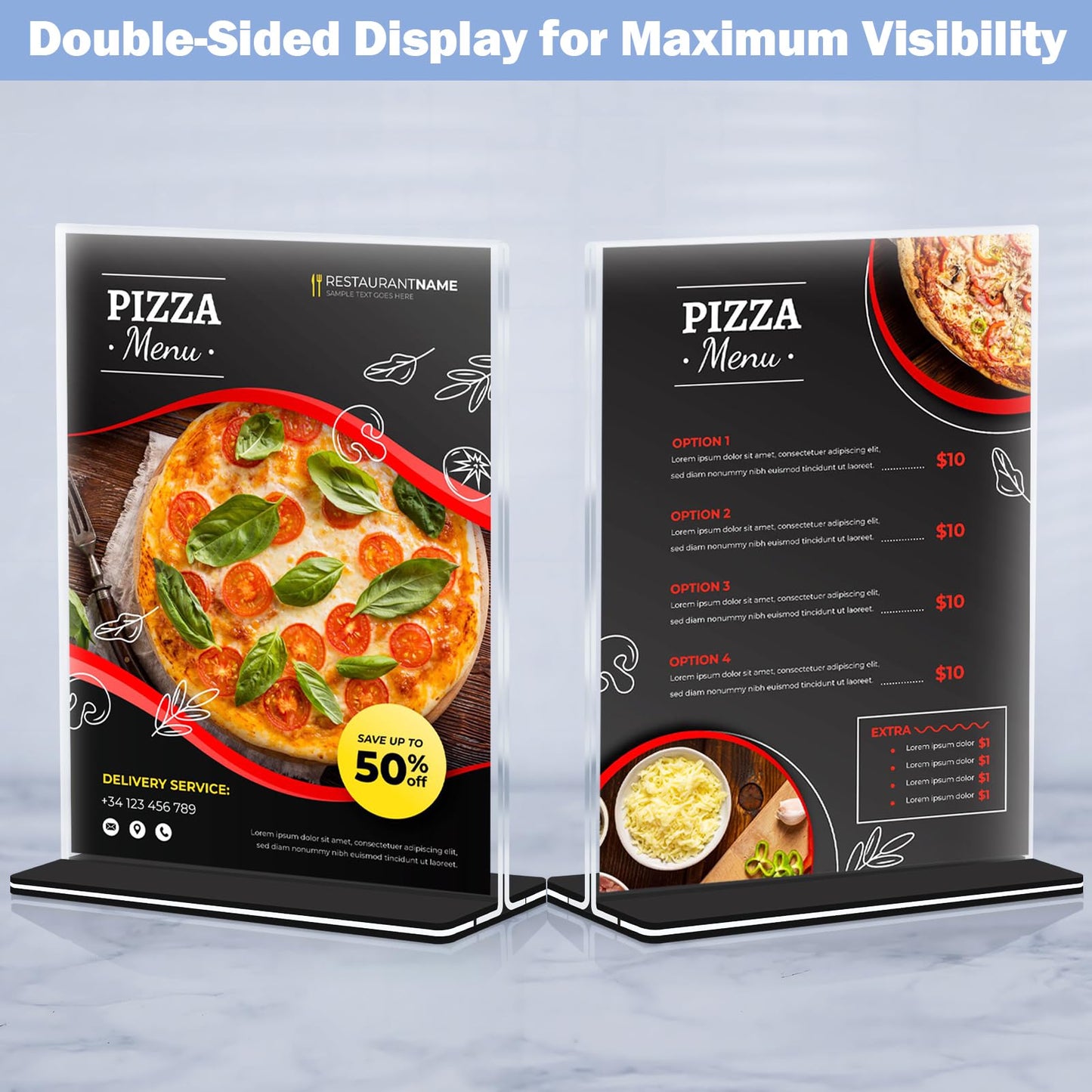 Succwoah Acrylic Sign Holder 5 x 7, 24 Pack Clear Double-Sided Acrylic Display Stand for Vertical Tabletop Use, Perfect for Menus, Flyers, and Paper in Restaurants, Hotels, Office