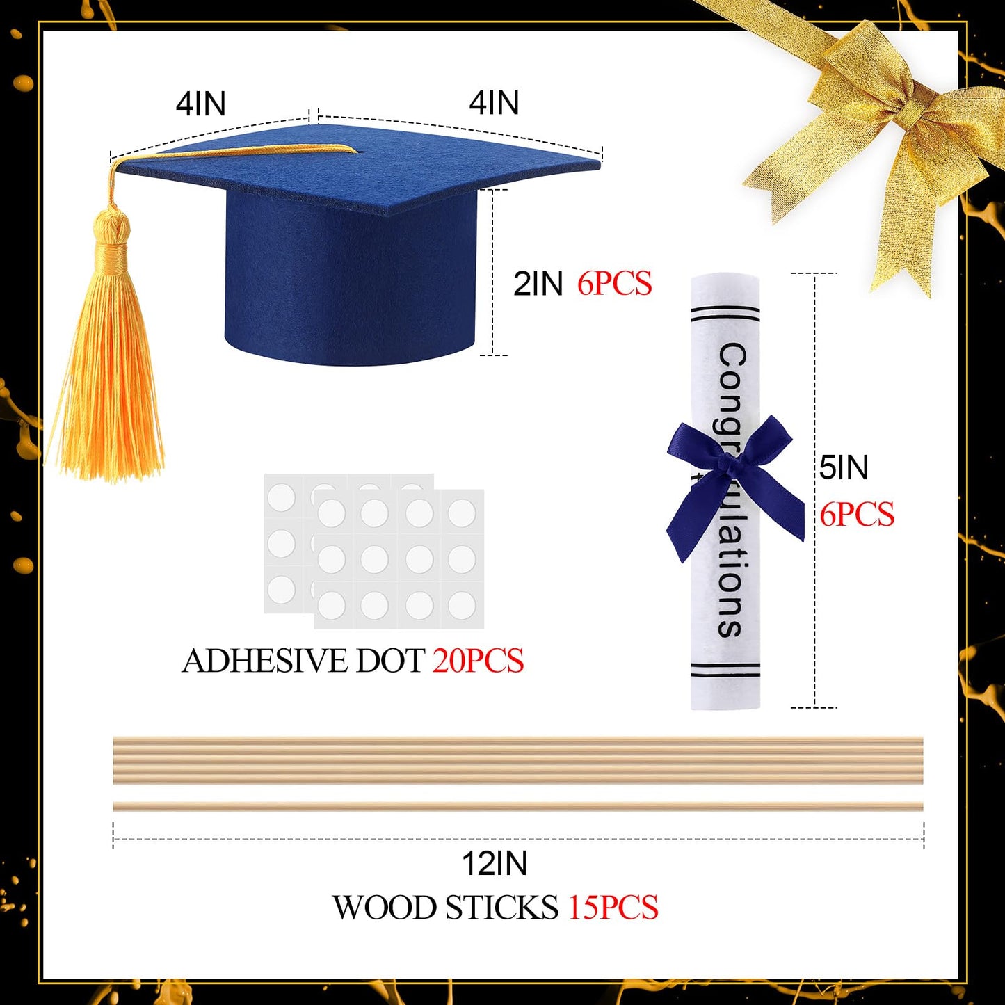 Breling 12 Pcs Blue and Gold Graduation Centerpiece Sticks Felt Graduation Scroll Diploma and Grad Cap with Tassel Decor 2026 Table Toppers Centerpiece Party Supplies for Grad Party Decorations