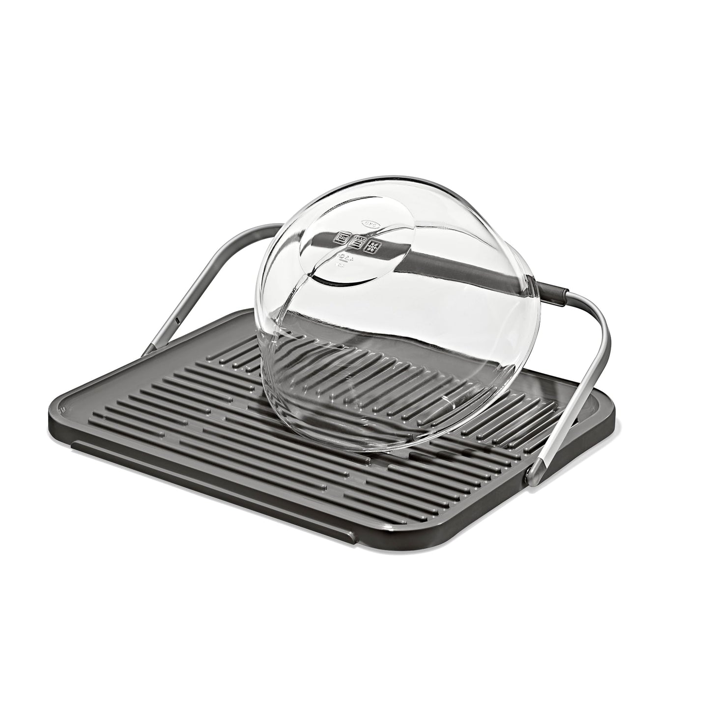 OXO Good Grips Compact Drying Rack with Dish Rest, Aluminum Folding Dish Drying Rack for Glassware and Cookware, Drain Board with Non-Slip Feet for Countertop or Kitchen Sink