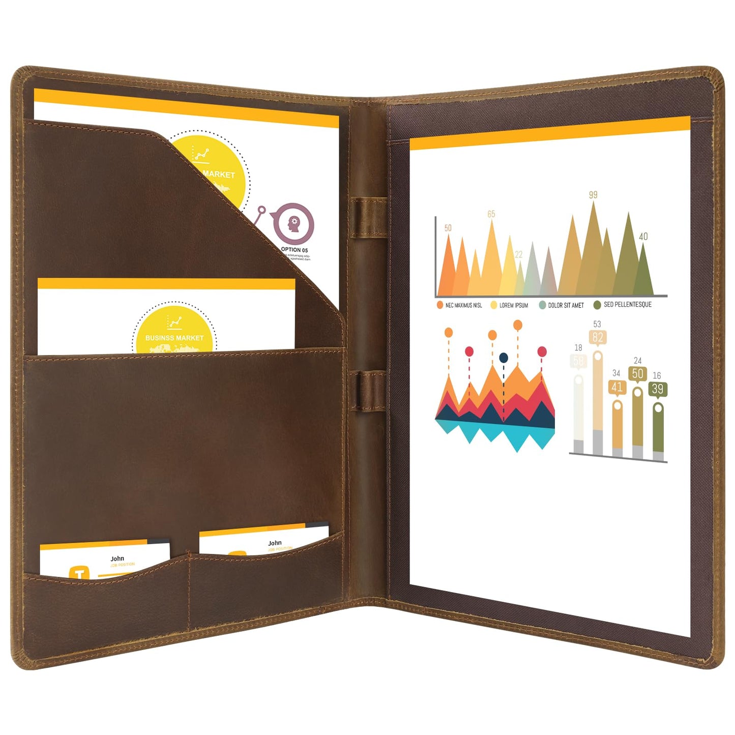Ringsun Leather Portfolio Organizer for Men Women, Leather Padfolio Business Resume Legal Pad Portfolio Notebook Binder for A4/Pad, Leather Folio Leather Folder, Brown