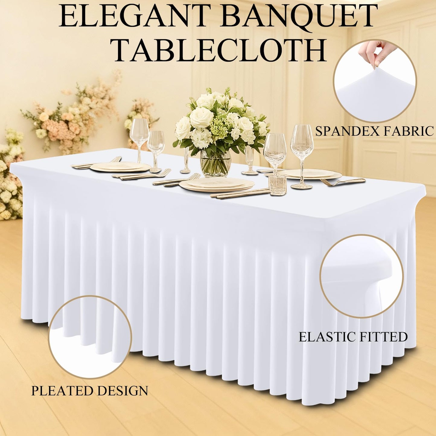 Moosfor Spandex Fitted 6FT Rectangle Tablecloth 2 Pack, Elastic Stretch Wrinkle Resistant Table Skirt, Washable Reusable Table Cover for Wedding, Banquet, Party, Events (White, 72Lx30Wx30H Inch)