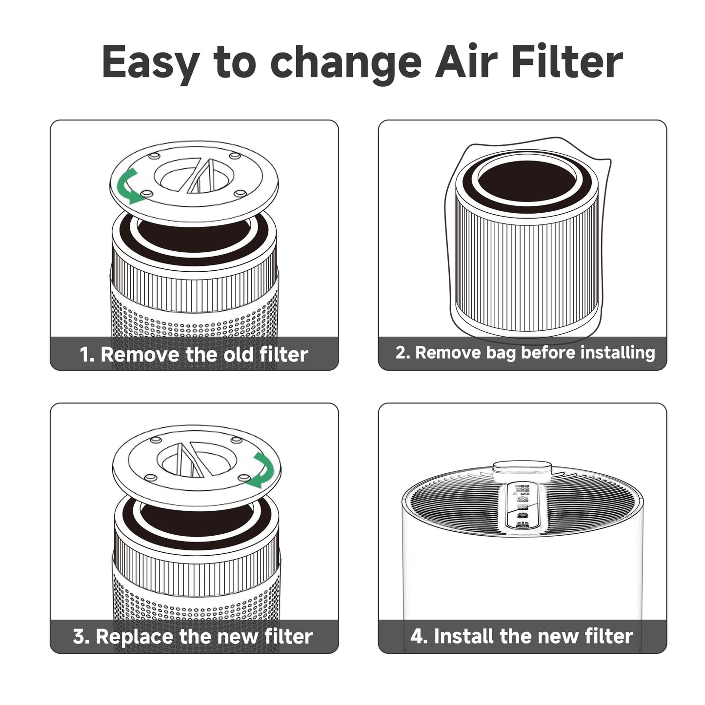 FCFMY 4 Packs AC400 Replacement Filter Compatible with Purivortex AC400 Air Cleaner Purifier, 3-in-1 Main Filters and Activated Carbon Filter, White