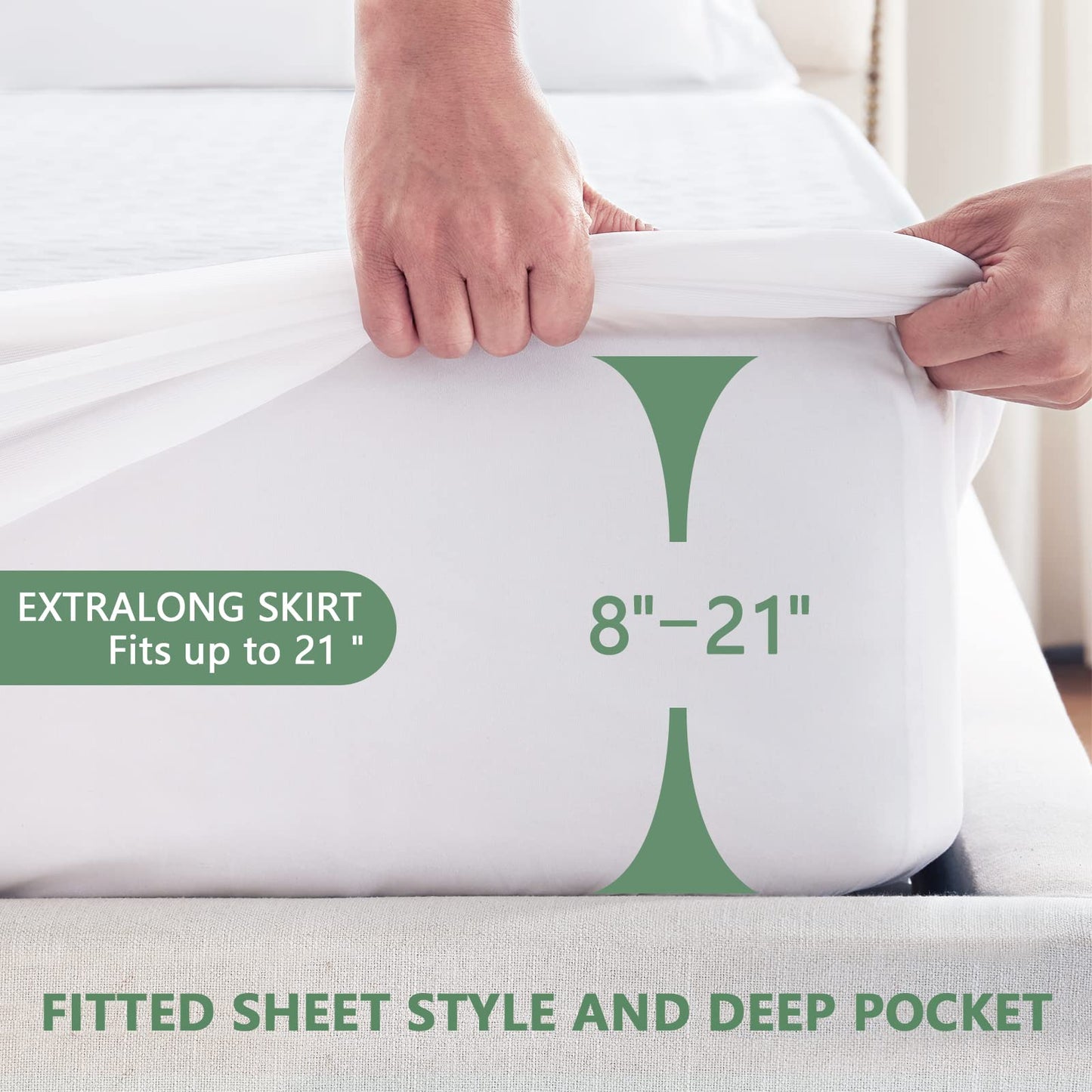 Premium Waterproof Mattress Protector King Size, Breathable Bed Cover 3D Air Fabric Cooling Mattress Pad Cover Smooth Soft Noiseless Washable, 8''-21'' Deep Pocket (White)