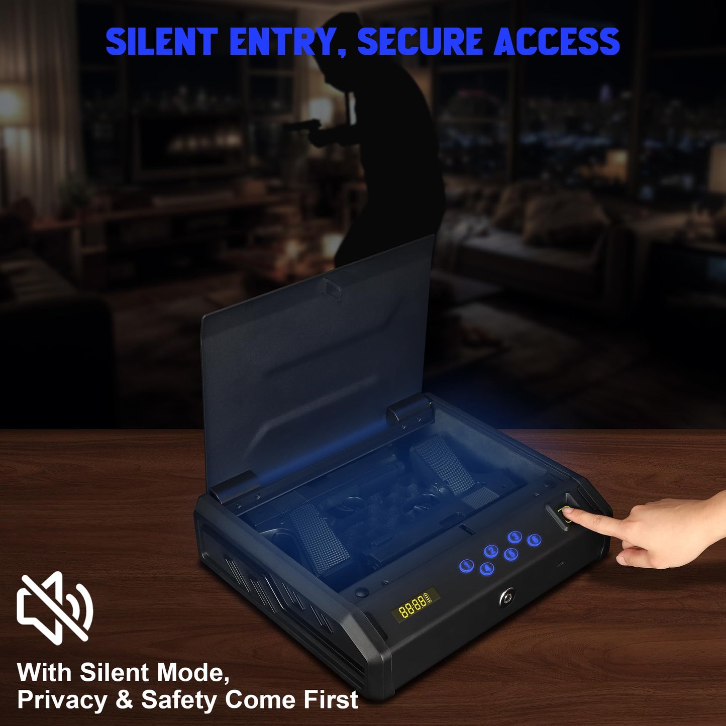 Gun Safe, Multiple Access Methods for Quick Access Handgun Safe, Fingerprint Digital PIN Key Fingerprint Pistol Safe for Car Nightstand Living Room