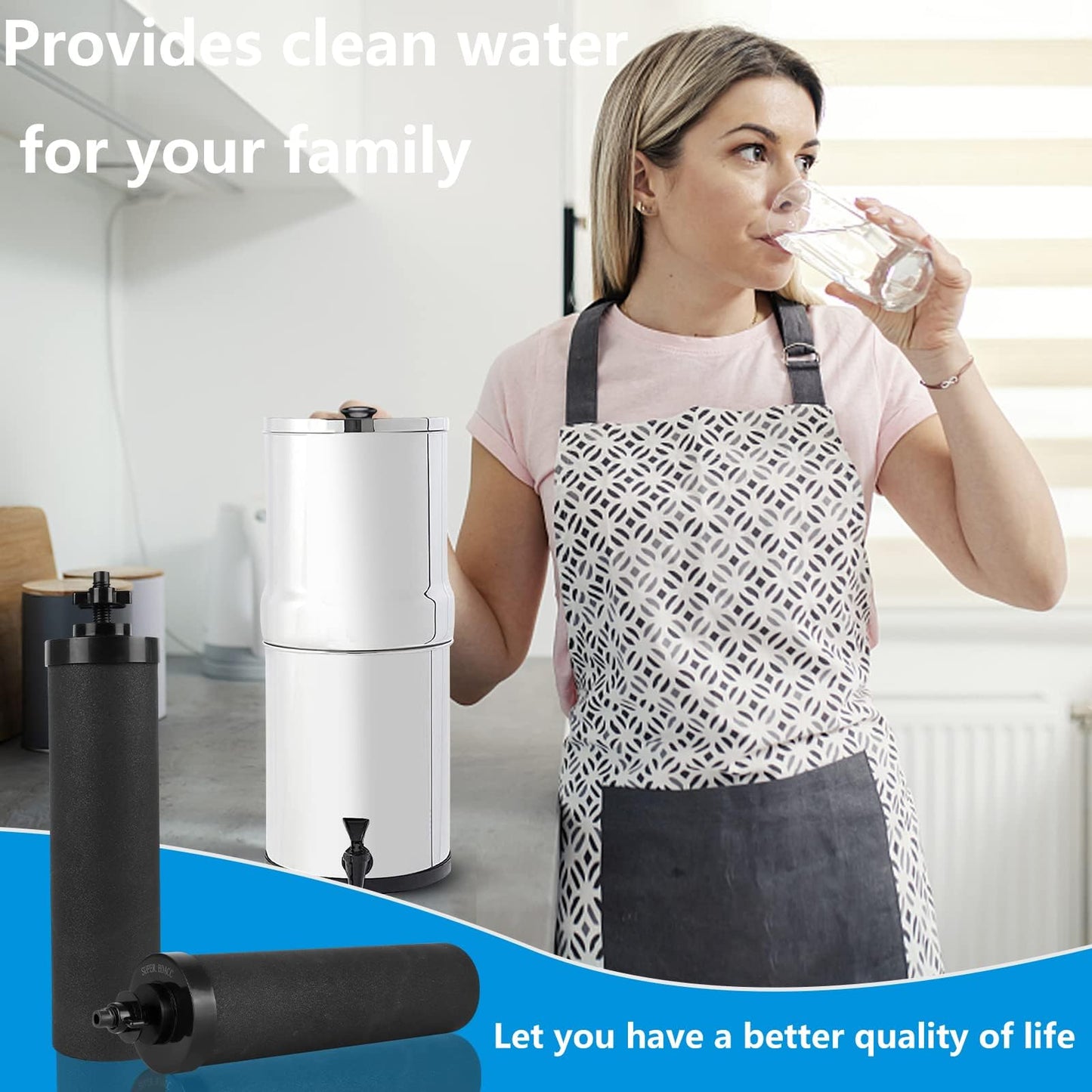 SUPER.BDACC Water Filter Silver Infused Replacement for Berkey® BB9-2® Black Carbon Block Filters System,Compatible with Berkey® Gravity Countertop Purification Elements,Pack of 4