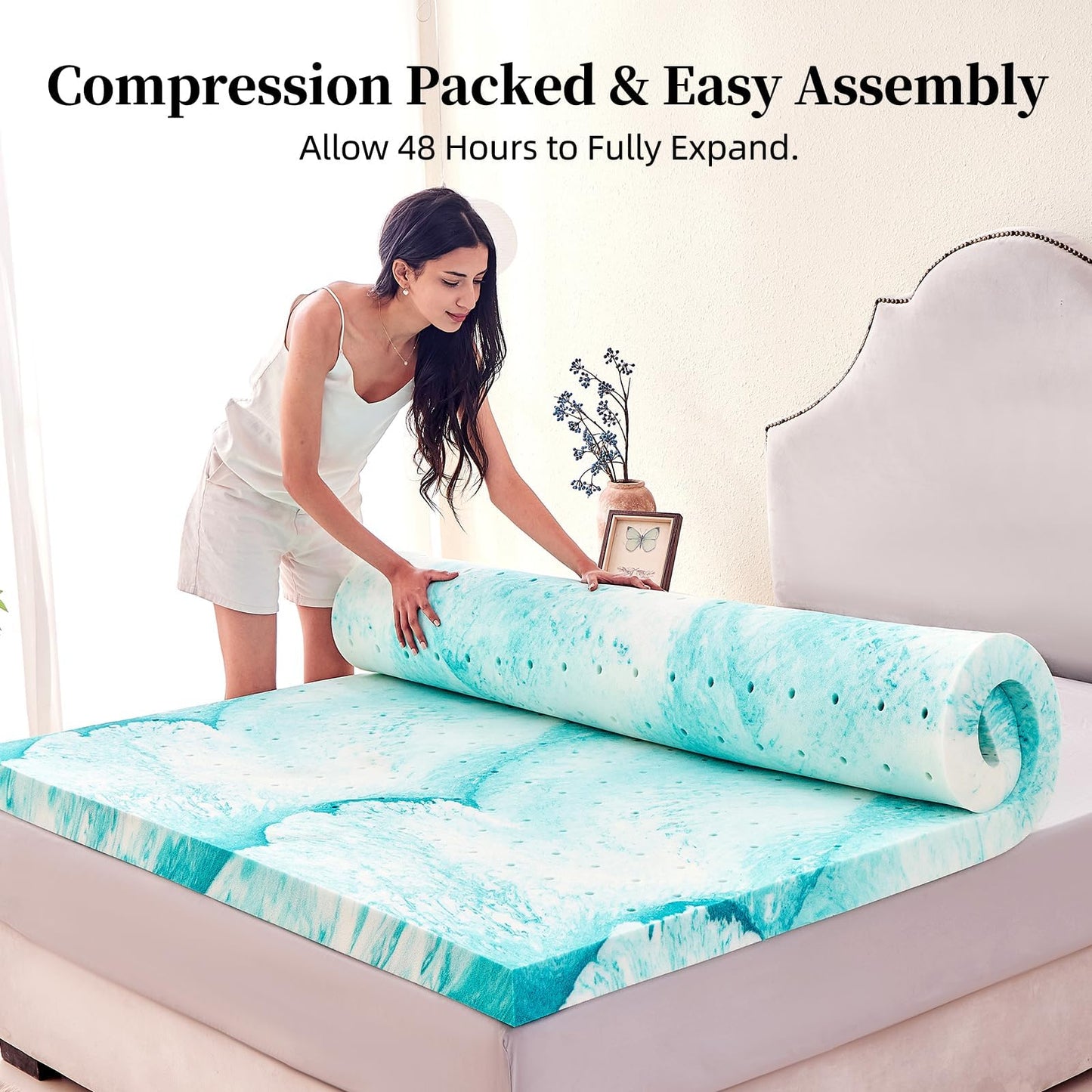 SIEMOUR 3 inch Memory Foam Mattress Topper Queen Size Bed, Gel Infused Memory Foam Mattress Pad for Back Pain Relief, 60x80 Inches
