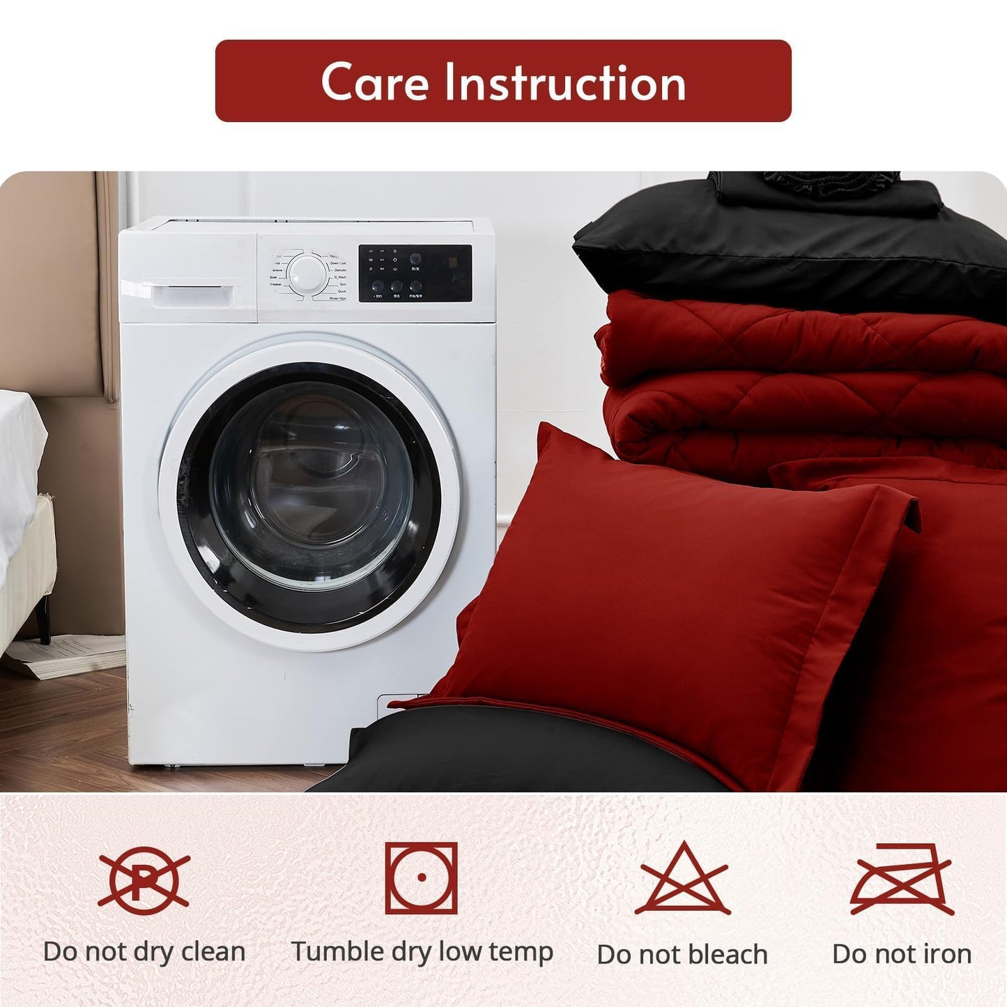 MUXHOMO 7 Pieces Full Comforter Set, Reversible Bed in a Bag Full Size, All Season Bedding Set with Comforter, Flat Sheet, Fitted Sheet, Pillowcases & Shams, Red & Black