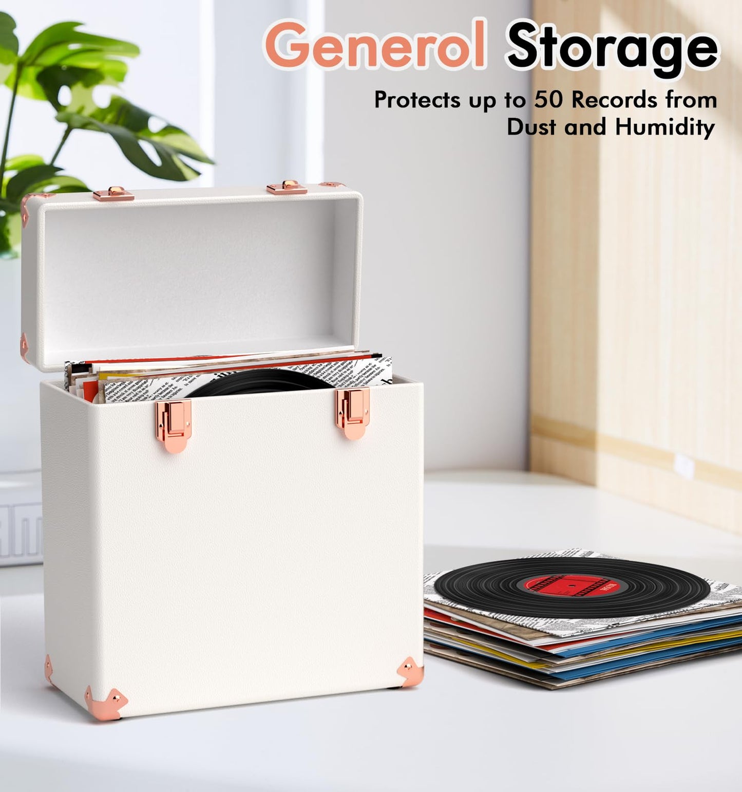 Vinyl Storage and Carrying Case - Waterproof LP Caddy, Dustproof Portable Organizer, Collector's Showcase - Holds 50 7-12 Inch Records - Ideal for Theater Rooms and Rare Collections