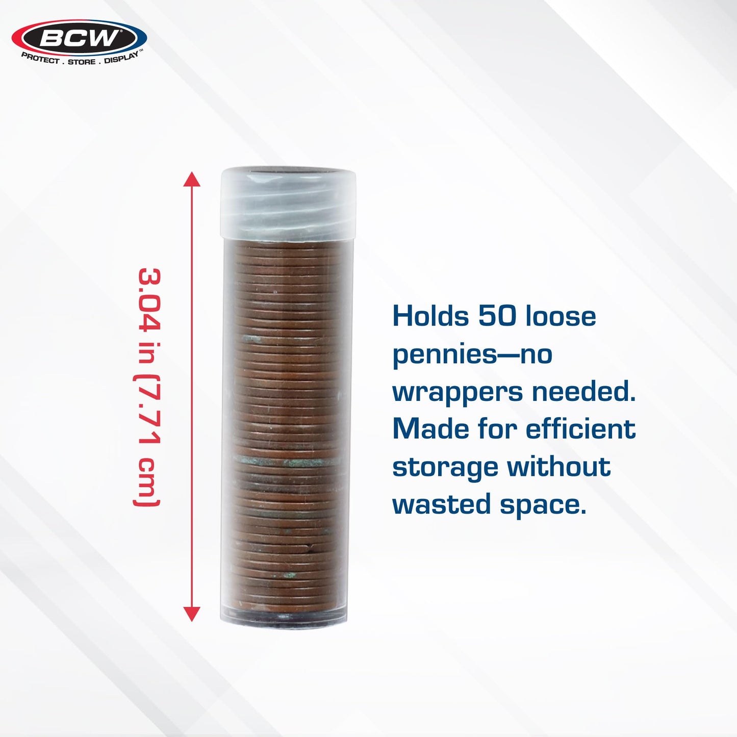 BCW Coin Tubes for US Pennies - 50ct | Holds Lincoln Penny | Durable Plastic Tube Holders | Collecting Supplies