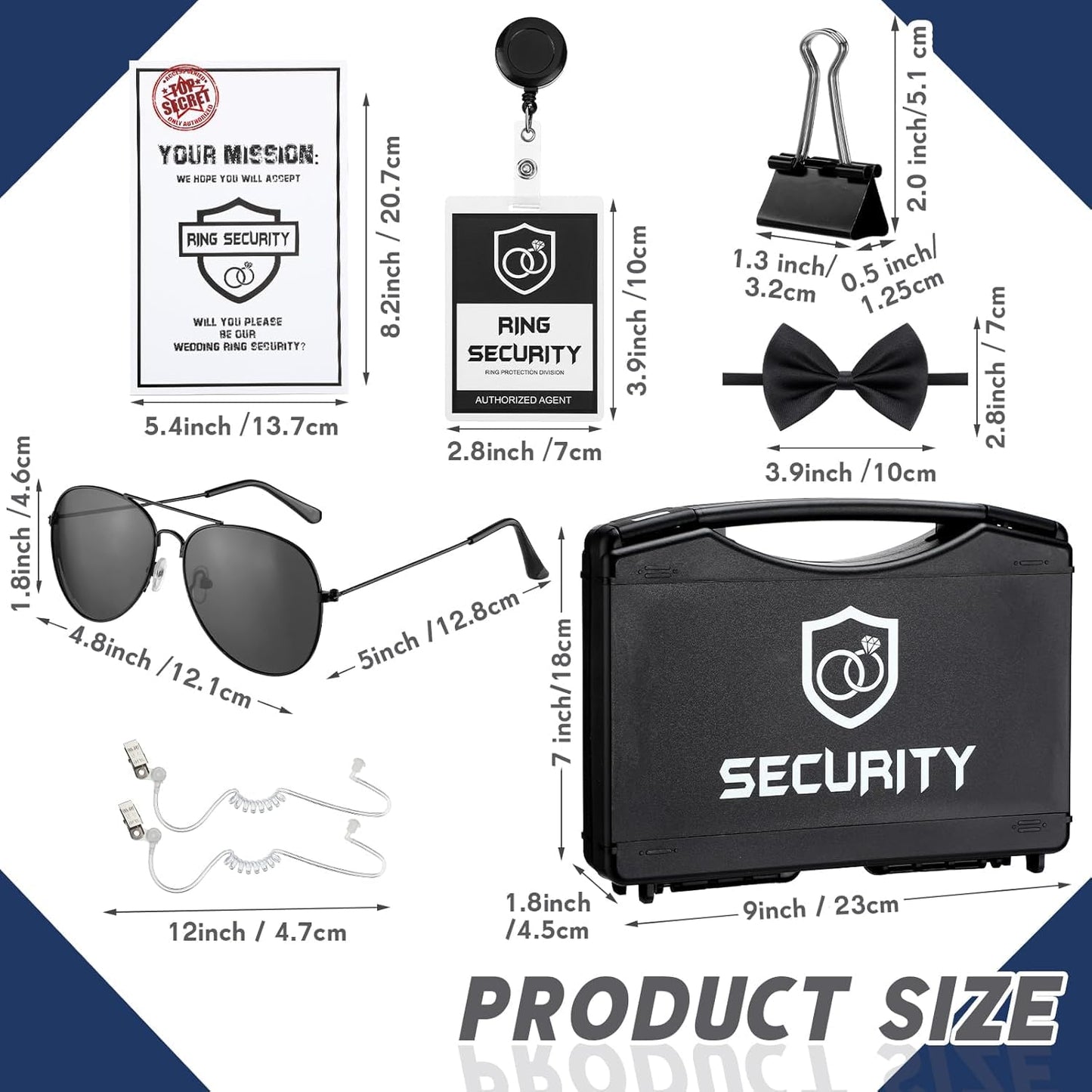 Mepase 21 Pcs Ring Wedding Bearer Security Set Include Ring Bearer Box ID Badge Holder Sunglass Acoustic Earpiece Tube Mission Card with Binder Clip Bow for Kids (Pp Suitcase)