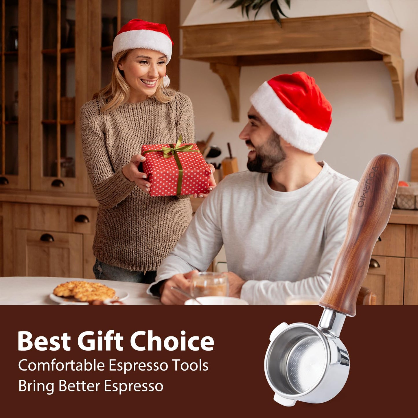 VOURMIO 54mm Bottomless Portafilter - Breville Compatible Naked Portafilter, Rosewood Handle & 18-20g Filter Basket & Puck Screen Included, Fits Barista Express, Pro, Touch, Bambino Plus, Infuser