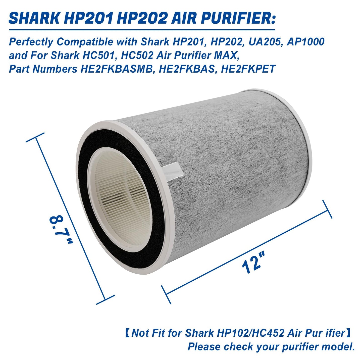 HP202 True HEPA Replacement Filter Compatible with Shark Air Puri-fier HP201, HP202, UA205, AP1000 and 3-in-1