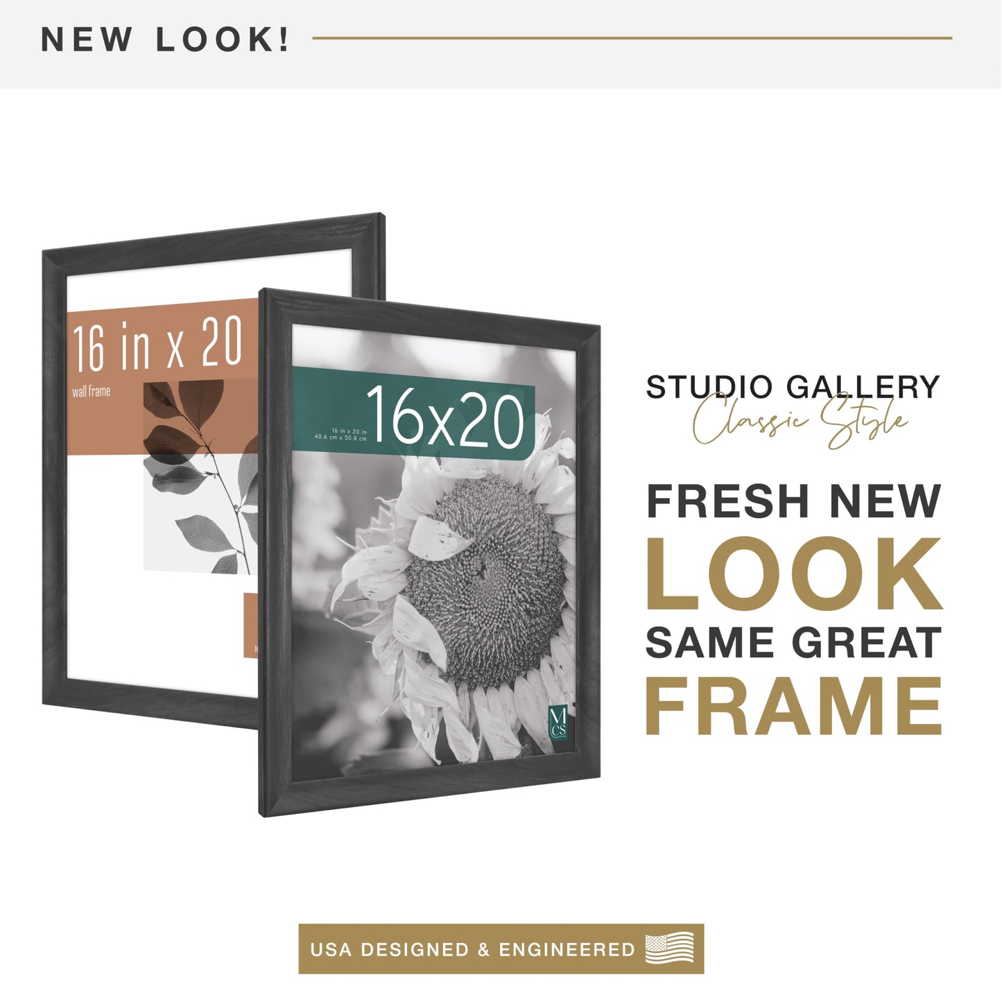 MCS Studio Gallery Classic 16x20 Poster Frame Black Woodgrain Engineered Wood, Vertical & Horizontal Wall Hanging Large Picture Frame for Photos, Posters & Art Prints (1-Pack)