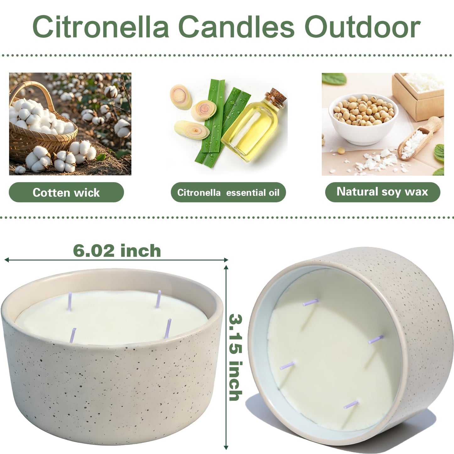 Citronella Candles Outdoor for Patio, 22oz Large 4-Wick Natural Soy Wax Candle, 100-Hour Long Lasting Citronella Oil Candle in Decorative Ceramic Jar for Backyard, Garden, Deck, Summer Nights