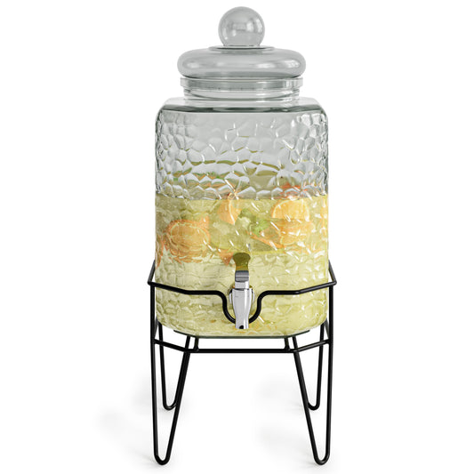 Style Setter Premium Glass Drink Dispensers with Metal Stand for Parties – Beverage Dispenser Set for Cold Drinks, Lemonade, Cocktails, Juice – Party Glass Drink Dispenser Station, Set of 1-1.5 Gal
