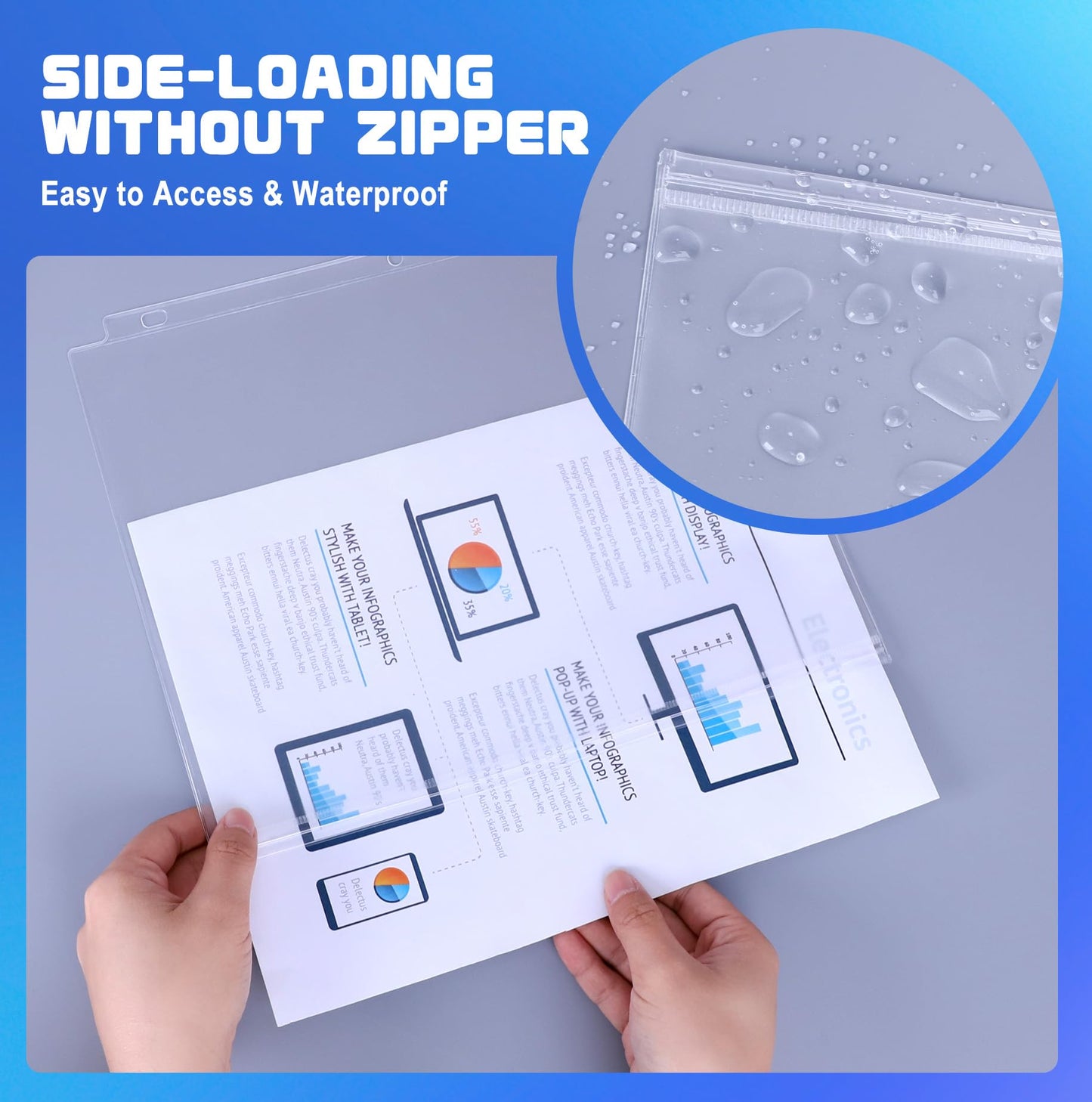 Antner 50 Pack Letter Size Binder Pockets for 3 Ring Binder, Waterproof Resealable Zip Loose Leaf File Bags Document Organizer Folders Insert Page Sleeves PVC 3-Hole Sheet Protectors for 8.5x11 Paper
