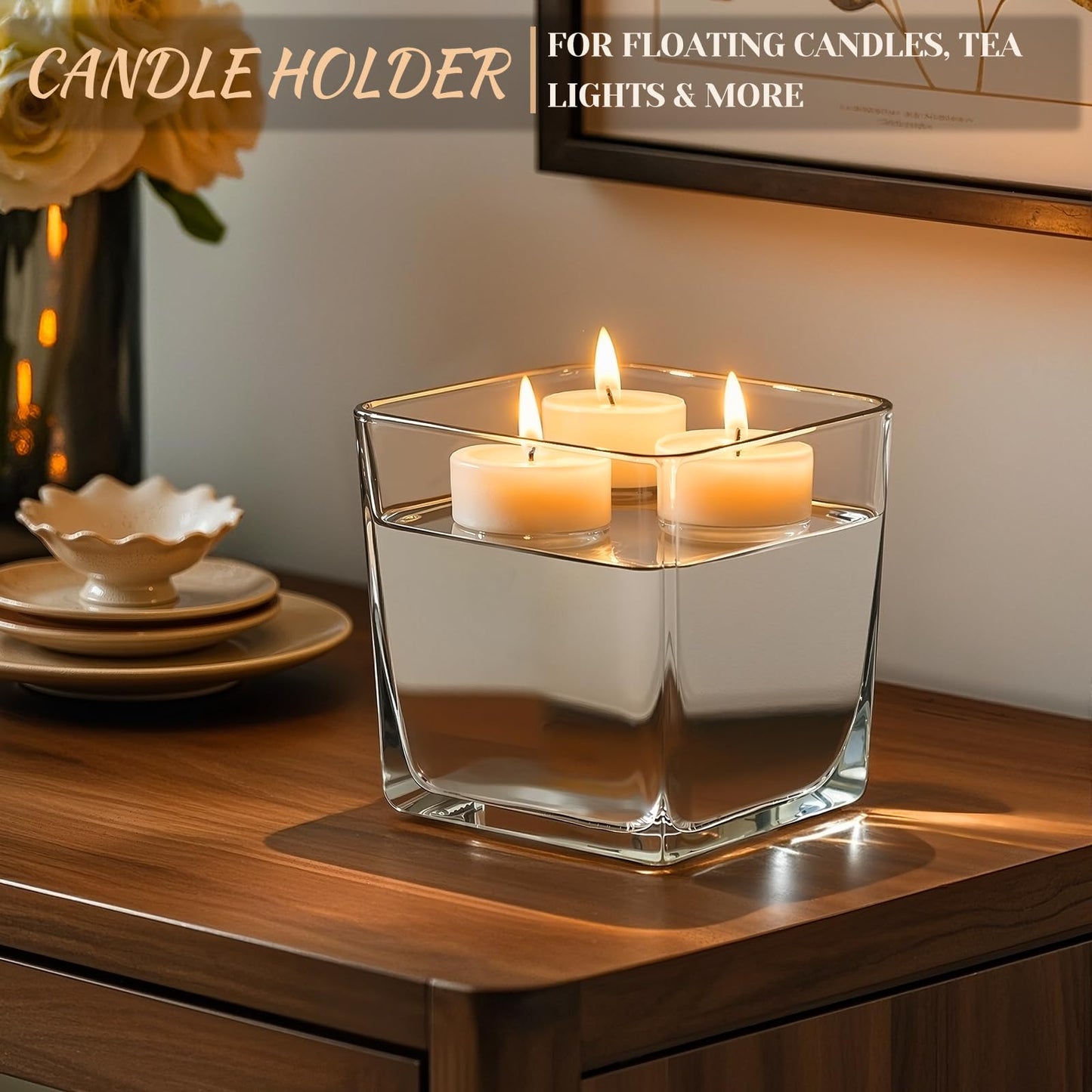 CONNOO 6 Pack Square Glass Vase 5" x 5" x 5", Clear Bulk Flower Vases for Centerpieces, Square Glass Cube Vase Floating Candle Holders for Wedding Party Home Decor