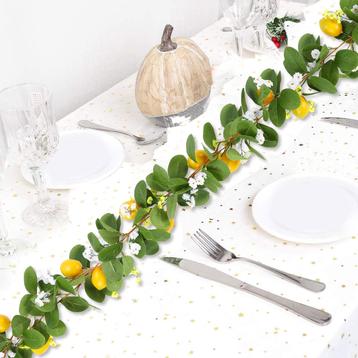 U'Artlines 2Pcs Total 11 Ft Artificial Lemon Garland Spring Summer Faux Fruit Vine Garlands with Greenery for Door Wall Mantle Wedding Party Table Decorations